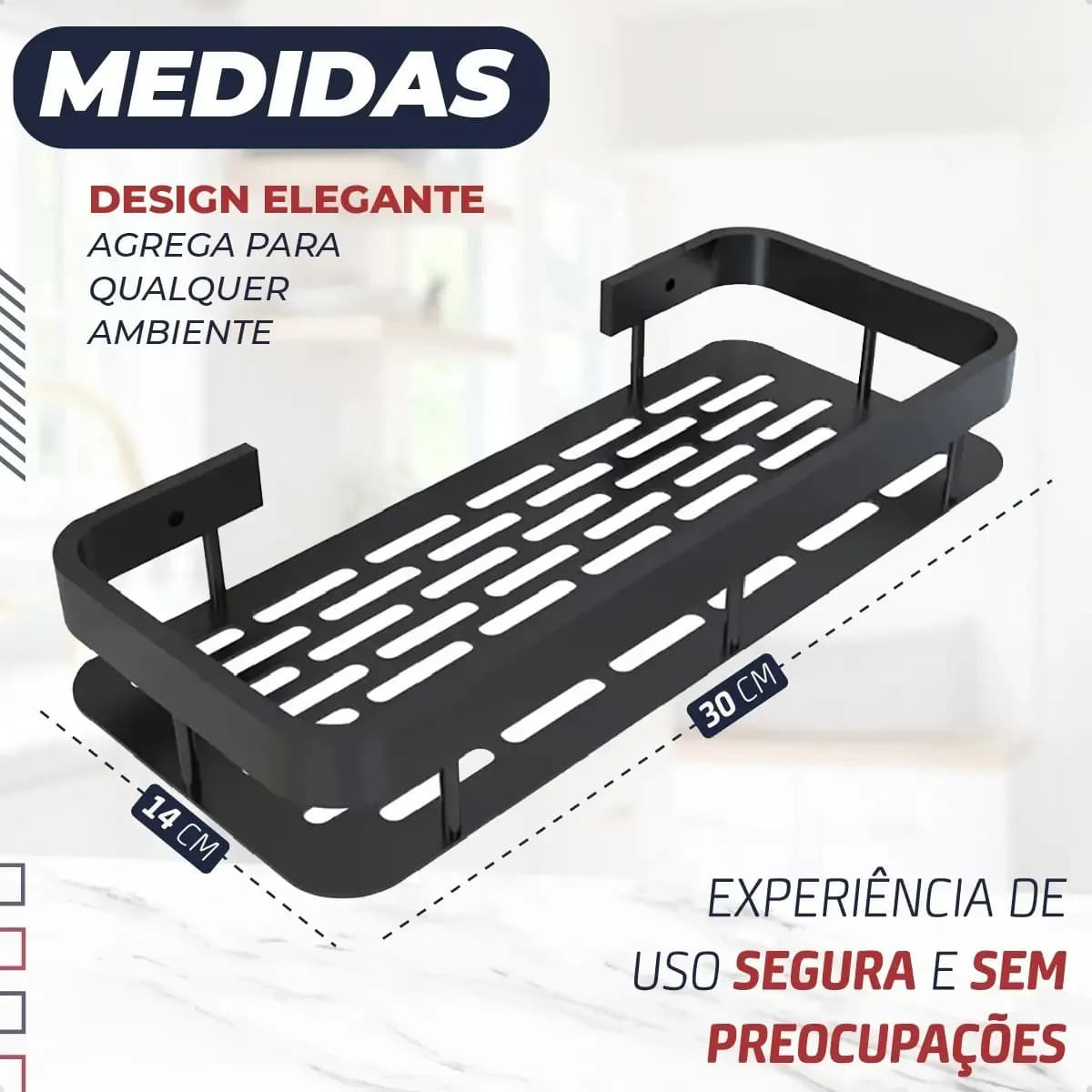 Kit 2 Suporte Porta Shampoo Sabonete Prateleira Banheiro Adesivo Parede Sem Furar Box Luxo Cor Preto Homeroarte — imagem 4