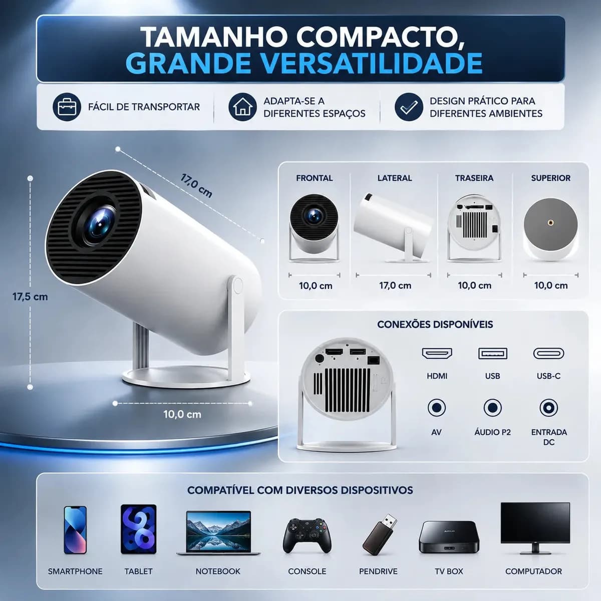 Projetor Portátil HY300 Mini 4K Compatível Android 11 Wi-Fi 5G Bluetooth Smart Portátil Rotação 180° Tela Grande para Filmes Séries Jogos Aulas e Apresentações  — imagem 6