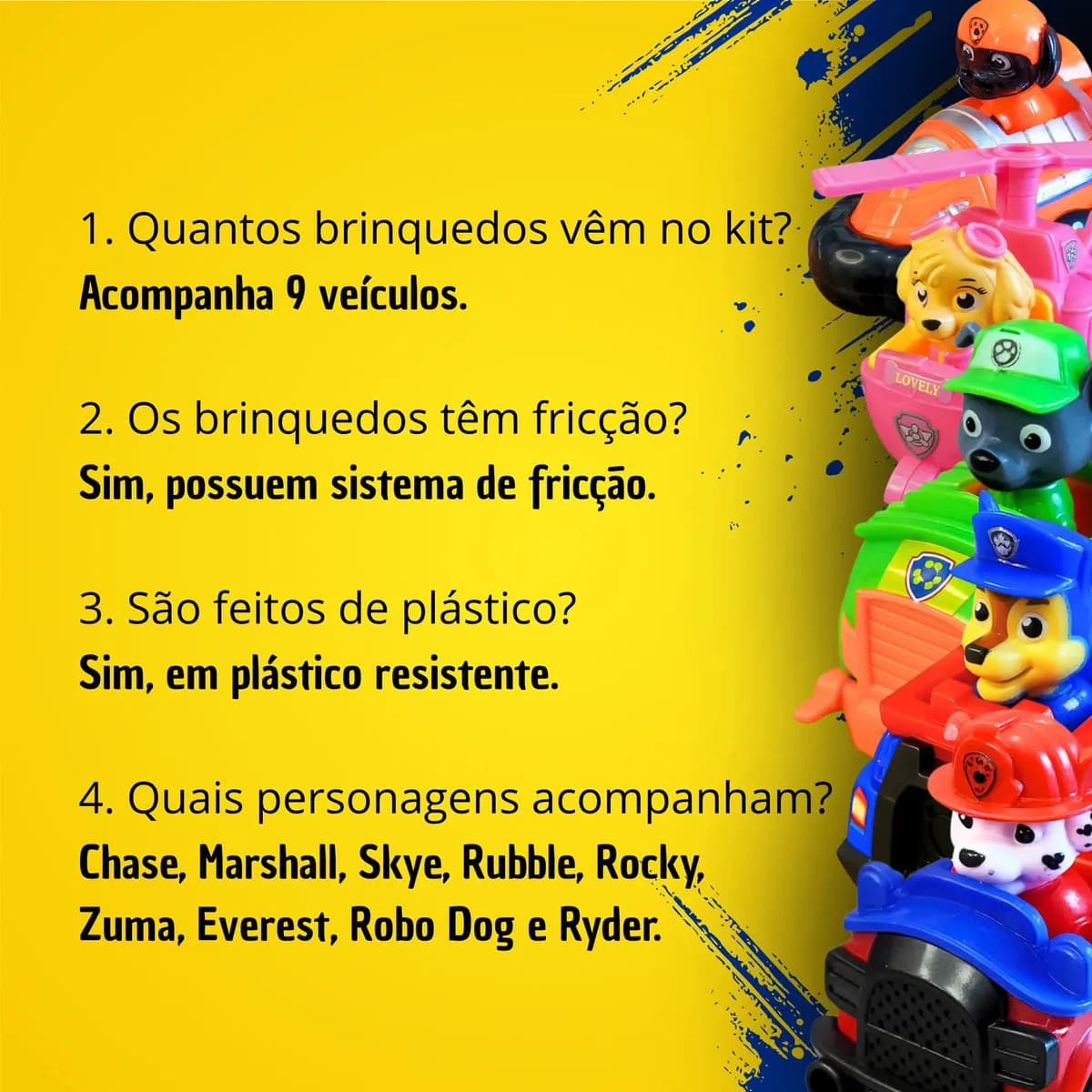 Kit 9 Carrinhos Patrulha Canina Fricção 9 Personagens Brinquedo Infantil Coleção Chase Marshall Skye Ryder Rubble Rocky Zuma Everest Robo Dog – Matheus Cardoso  — imagem 5