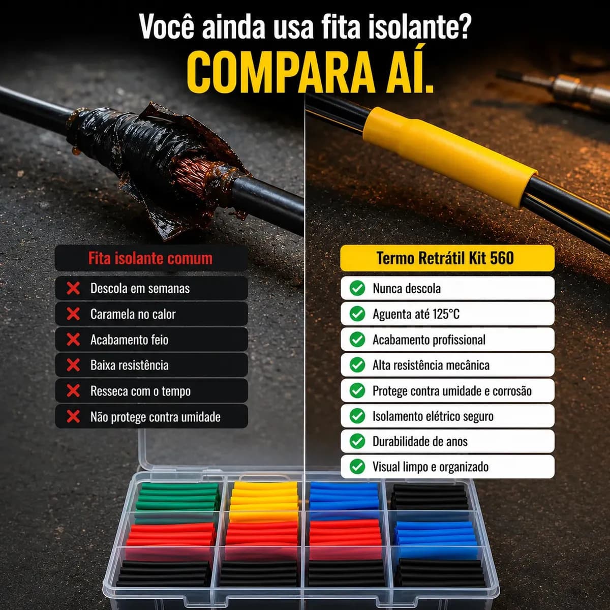 Kit Espaguete Tubo Termo Retratil Encapar Cabos Fios 560pcs Multcores — imagem 4