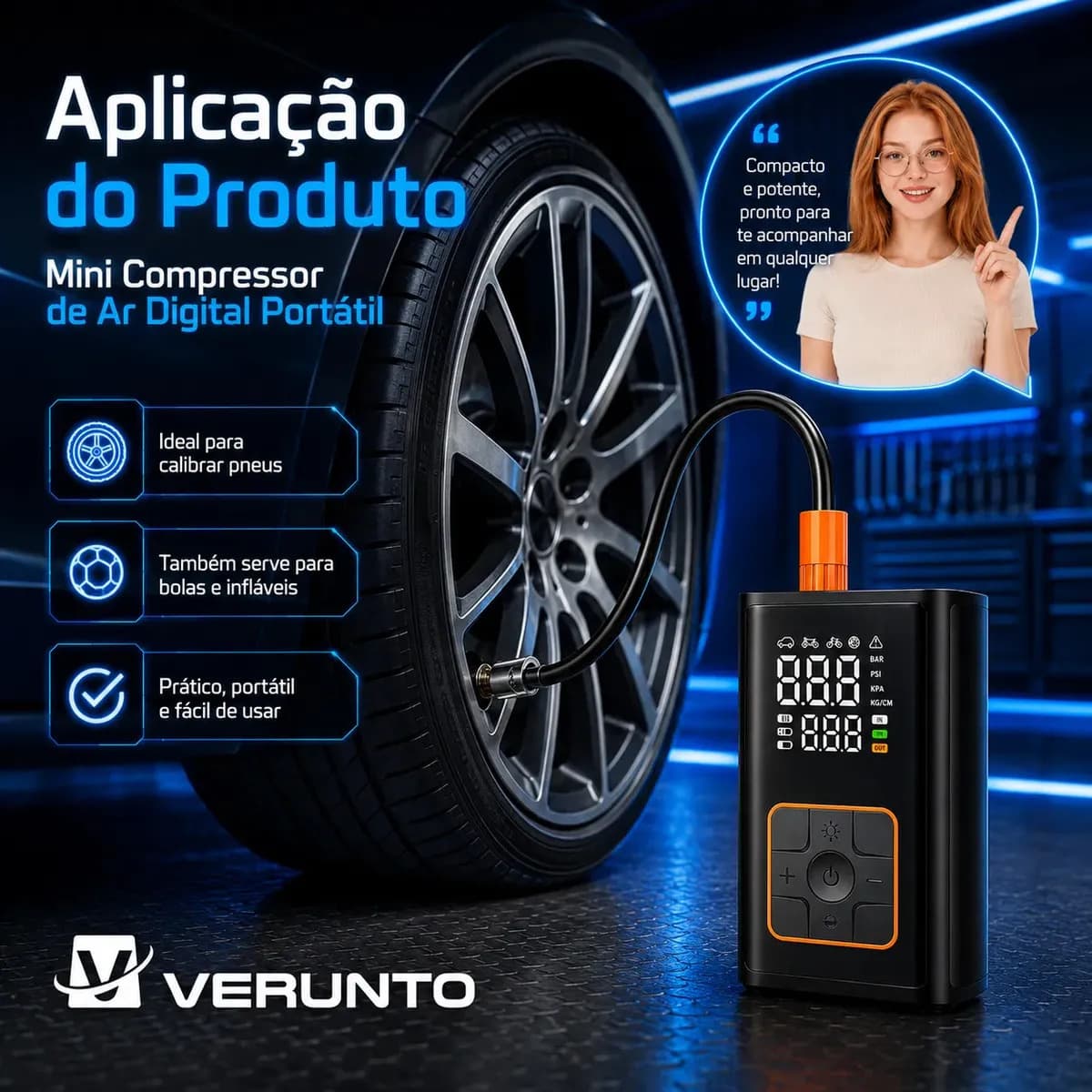 Compressor Portátil Car Air Pump Digital Com Visor Para Carro Moto Bike Calibrador De Pneu Multifuncional — imagem 3