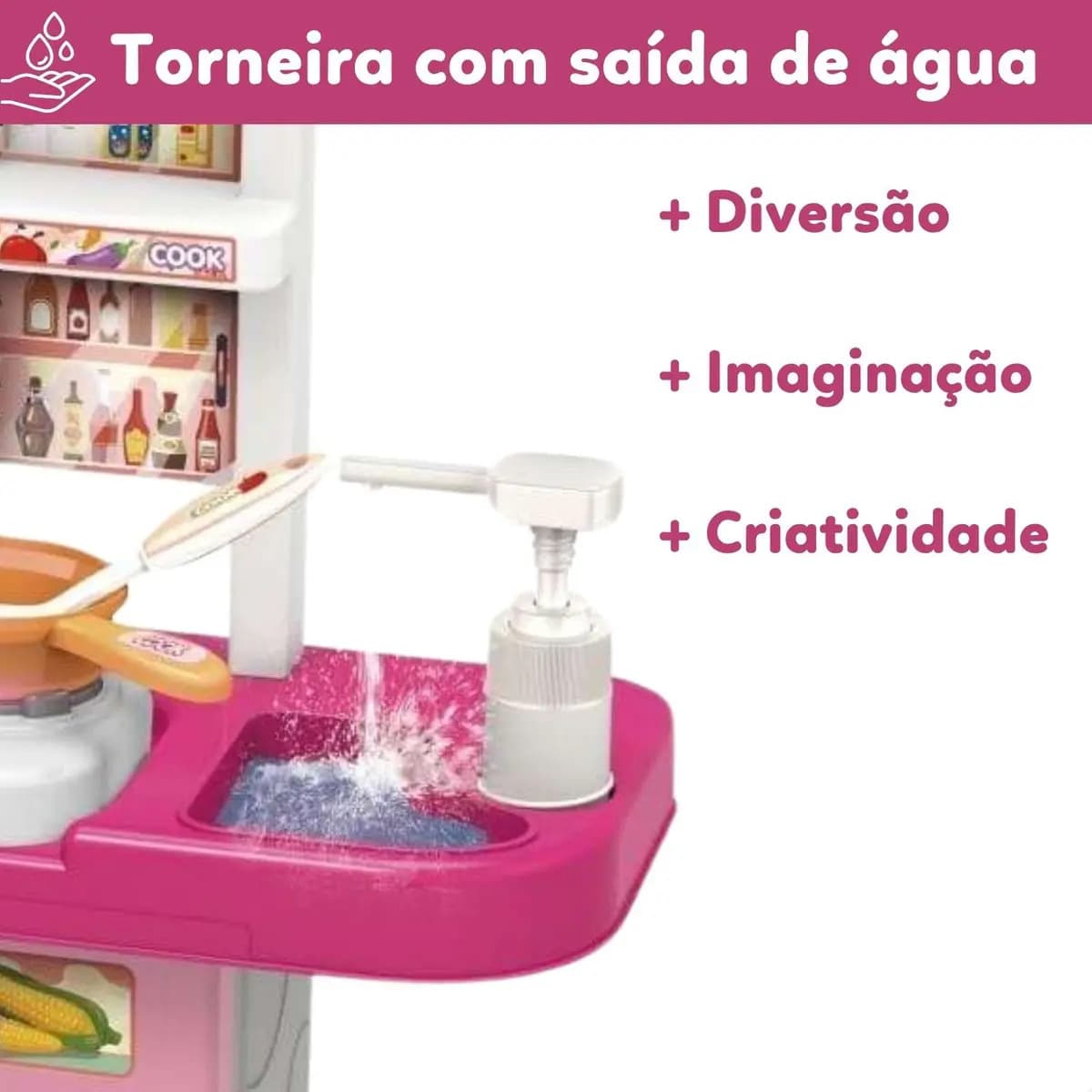 Cozinha Infantil De Brinquedo Kit Completo Sai Água E Som Rosa — imagem 4