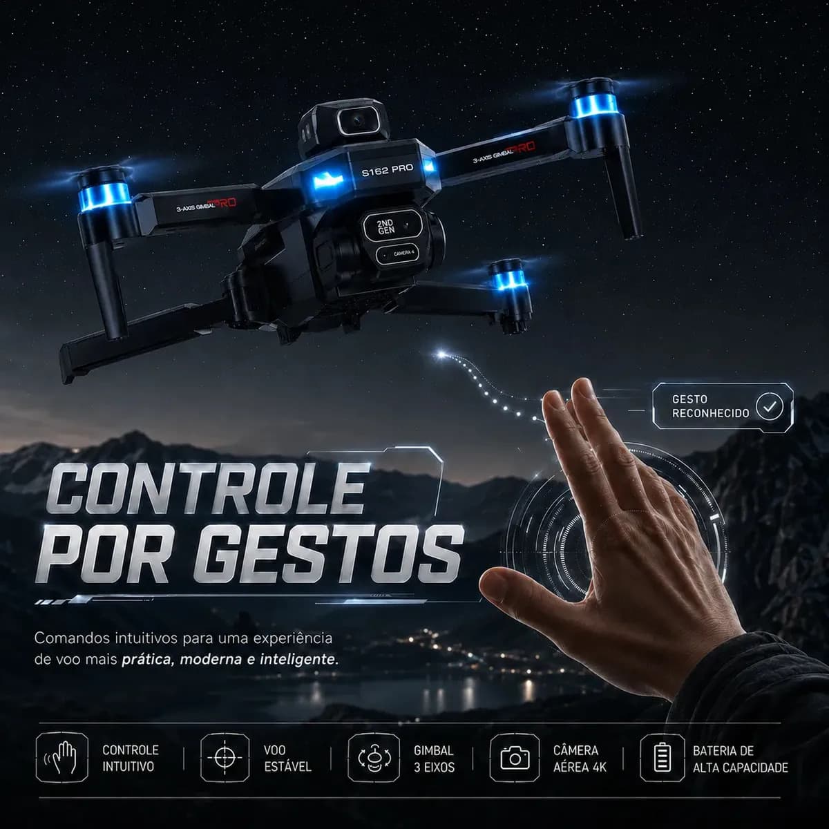 Drone Profissional Gt8 Pro 4k Ultra Hd Com Câmera Aérea Desvio Inteligente De Obstáculos Controle Por Gestos Motor Sem Escovas Voo Estável E Kit Completo Acessó — imagem 5