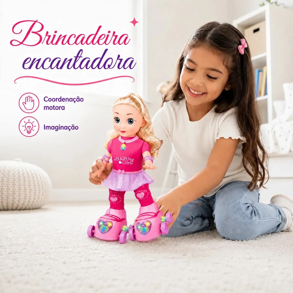 Boneca Patinadora Robô Luz Led Anda Canta Dança Skating Girl Patins Luzes Brinquedo Criança Infantil Menina Kizumba — imagem 2
