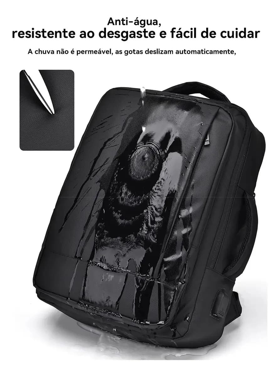 Mochila Dos Homens Com Faixa Impermeável Para Expansão Preto Liso — imagem 6