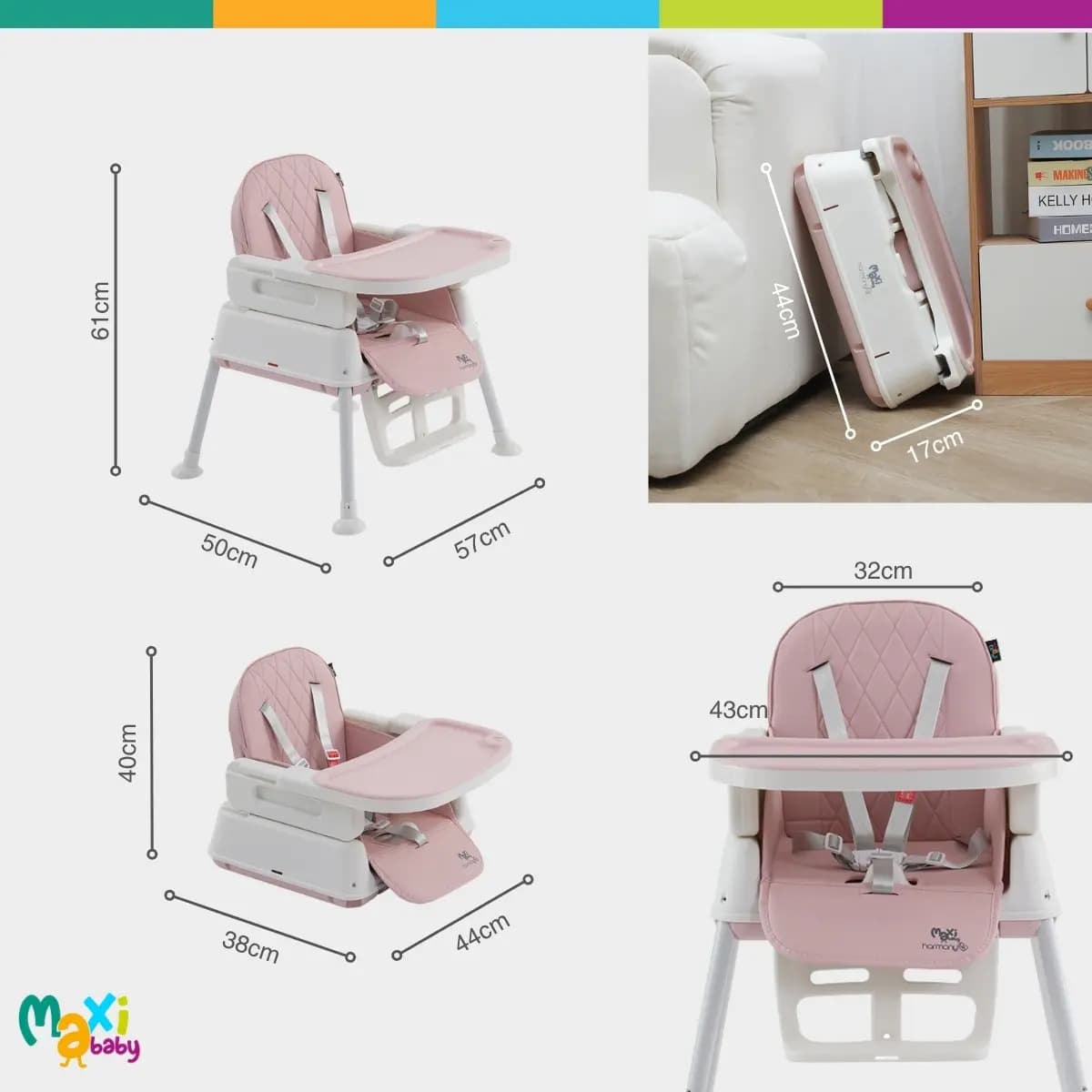 Cadeira De Alimentação Infantil 3 Em 1 Harmony Maxi Baby - Cinza — imagem 6