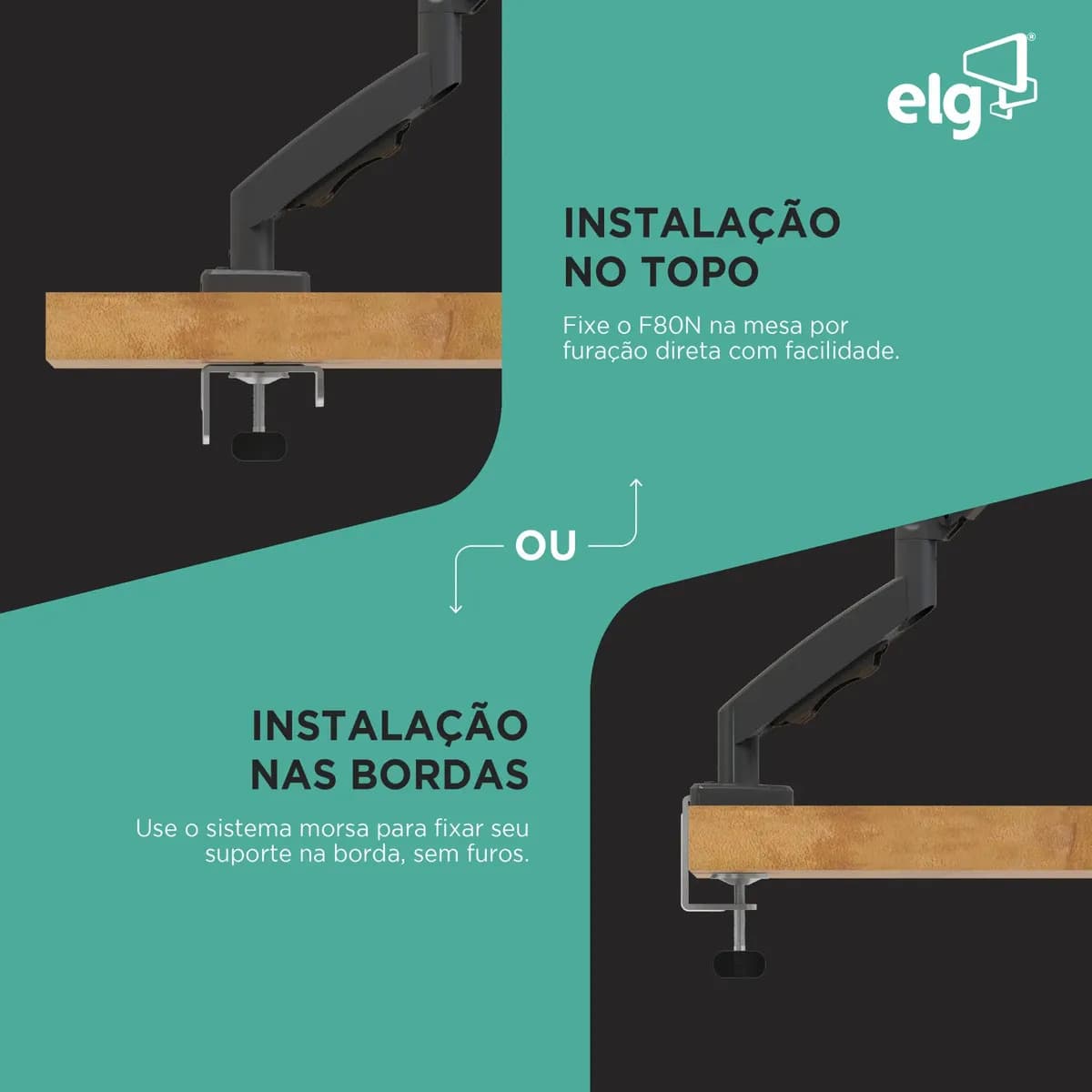 Suporte Articulado Mesa Monitor 17 a 35 Polegadas 9kg ELG Pistão a Gás Giro 360° Altura 14 a 42cm Avanço 54cm VESA 100x100 Preto F80N — imagem 4