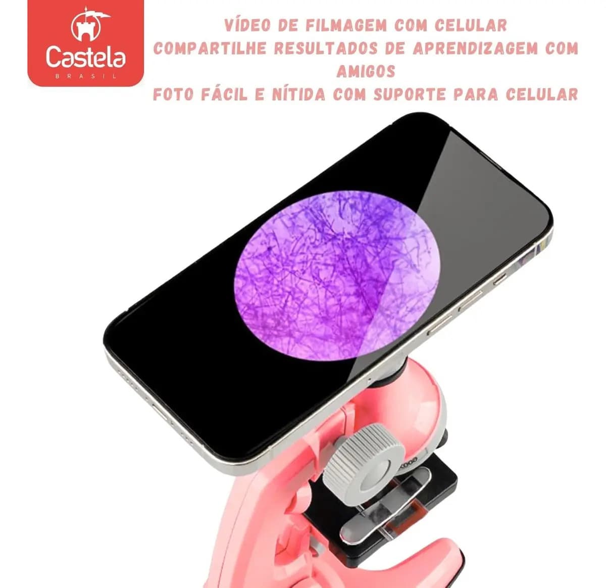 Microscópio Infantil Rosa Didático Educacional 100x 600x 1200x Kit Completo com Lâminas e Acessórios – Castela — imagem 6