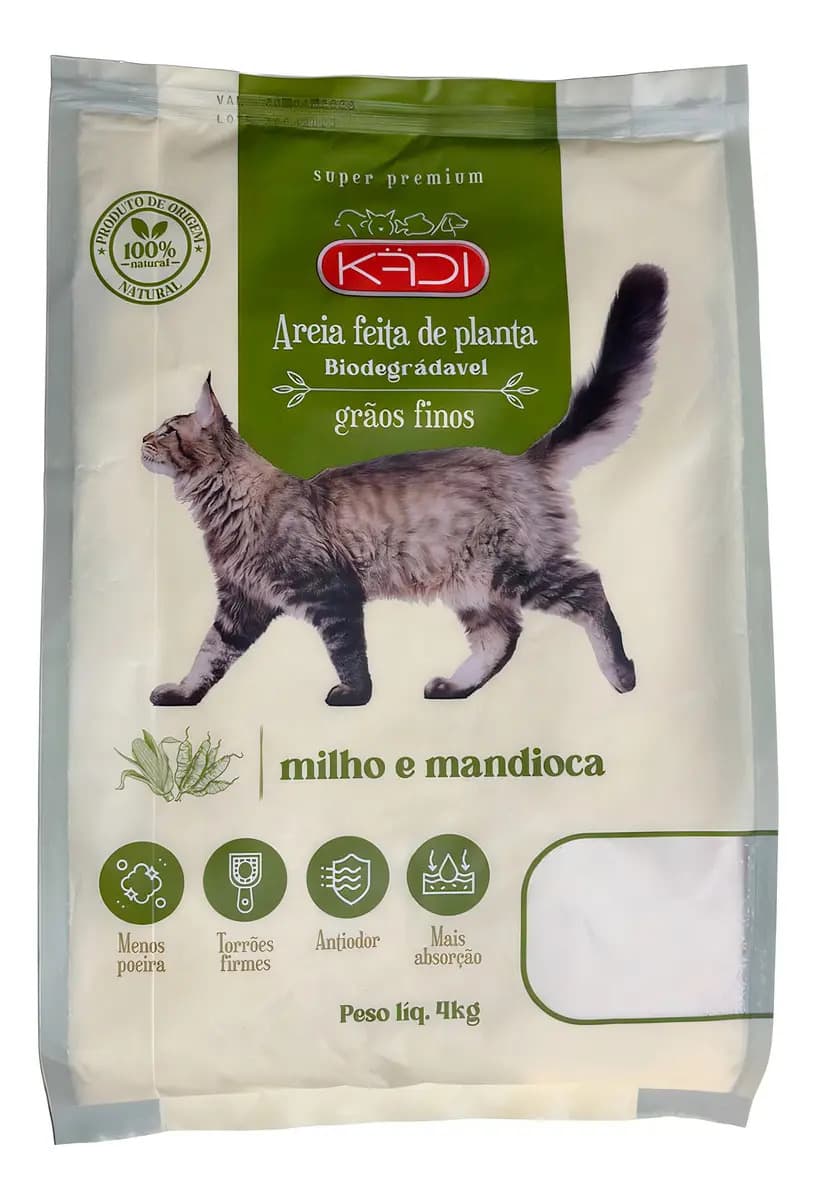 Areia Higiênica Fina Biodegradável Para Gatos Kadi 4kg