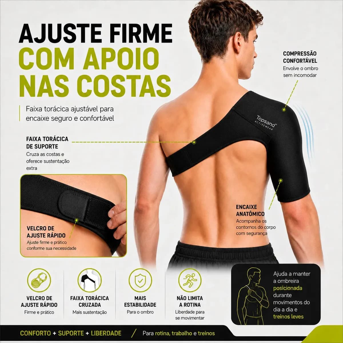Ombreira Ortopédica Neoprene Suporte Ombro Ajustável Estabilizador Dor Tendinite Bursite Lesão Fisioterapia Reabilitação Esportes Musculação Academia Treino Dir — imagem 3