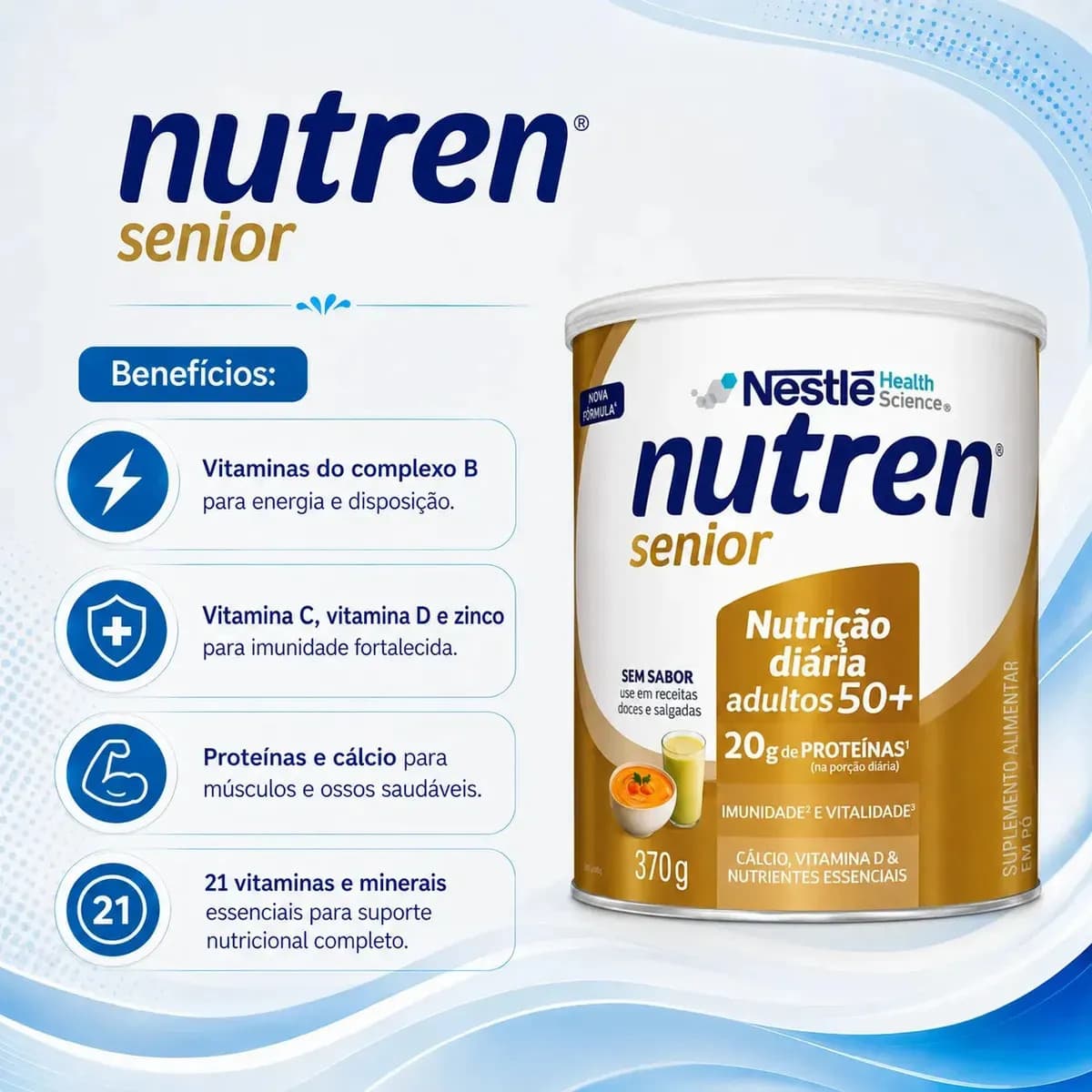 Suplemento em pó Nestlé alimentar nutren senior sem sabor Nutren x 370g — imagem 3