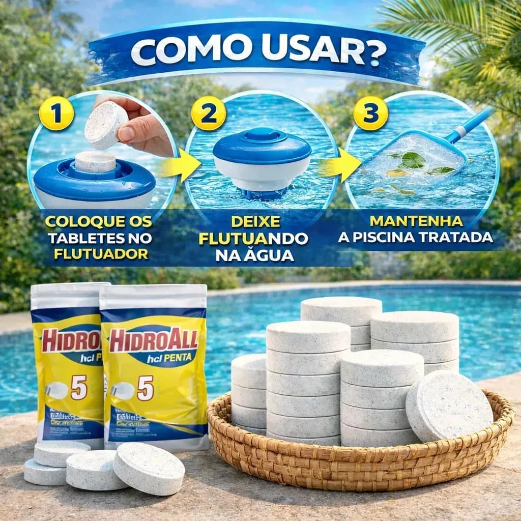 Kit 10 Tabletes Pastilha Penta 5x1 Hidroall 200gr Piscina — imagem 3