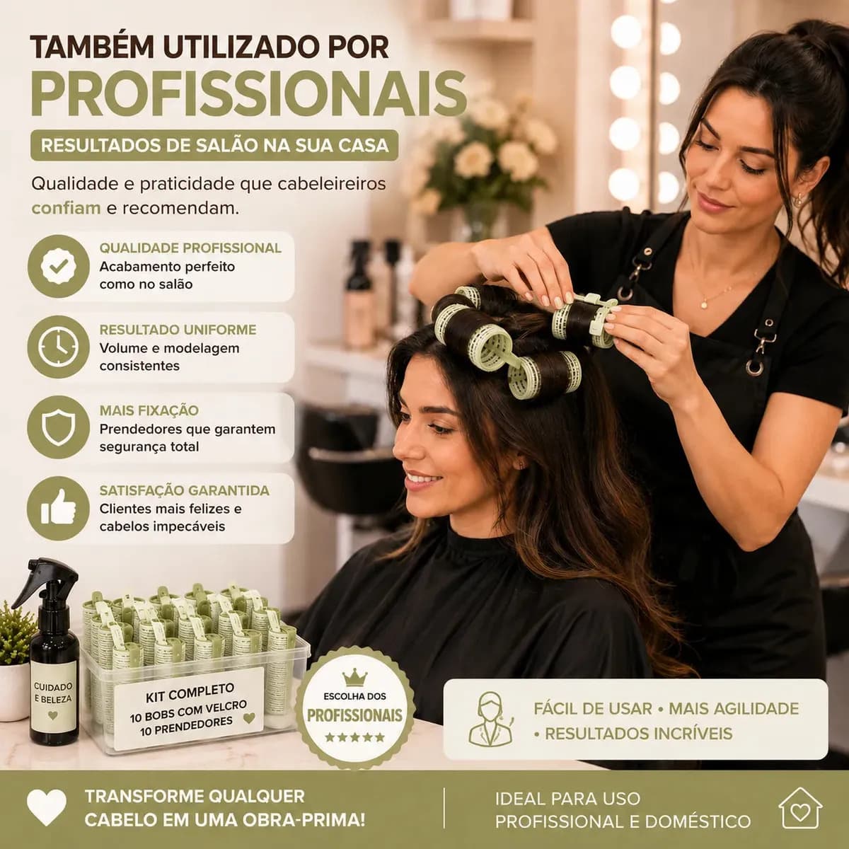 Kit Bobs com Velcro médio + clips Prisilha bico de pato ondulador Modelador cachos franja autocolante Para Cabelo 10 unidades Verde — imagem 5
