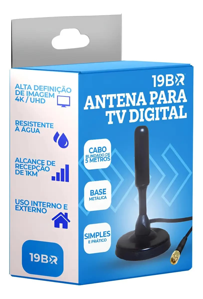 Antena Digital Interna Externa HDTV UHF Cabo Com Cabo Longo De 4 Metros Com Base Magnética Parosprotect — imagem 5