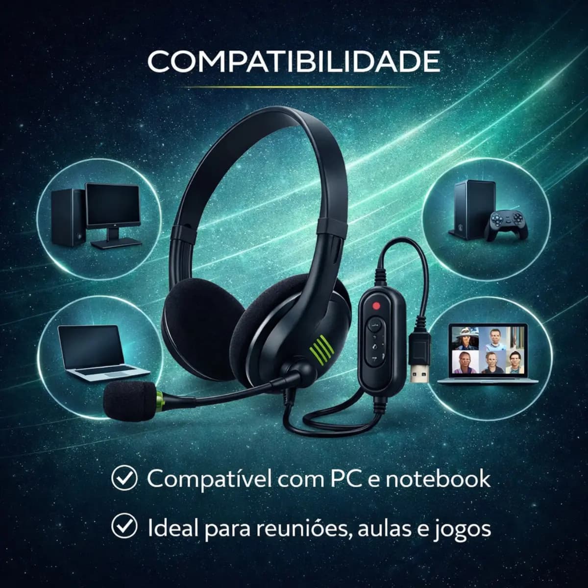 Fone De Ouvido Headset Office Usb Microfone Reunião Empresa Call Computador Telefone Pc Notebook Microfone Para Reunião Home Office Jogos Trabalho — imagem 4