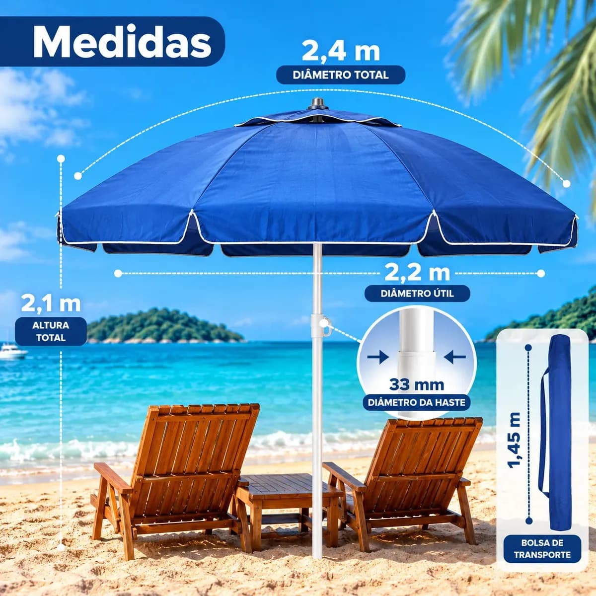 Guarda Sol Gigante 2,40m Uv Praia Piscina Camping Pesca Verão Cor Verde Vai De Tech — imagem 5