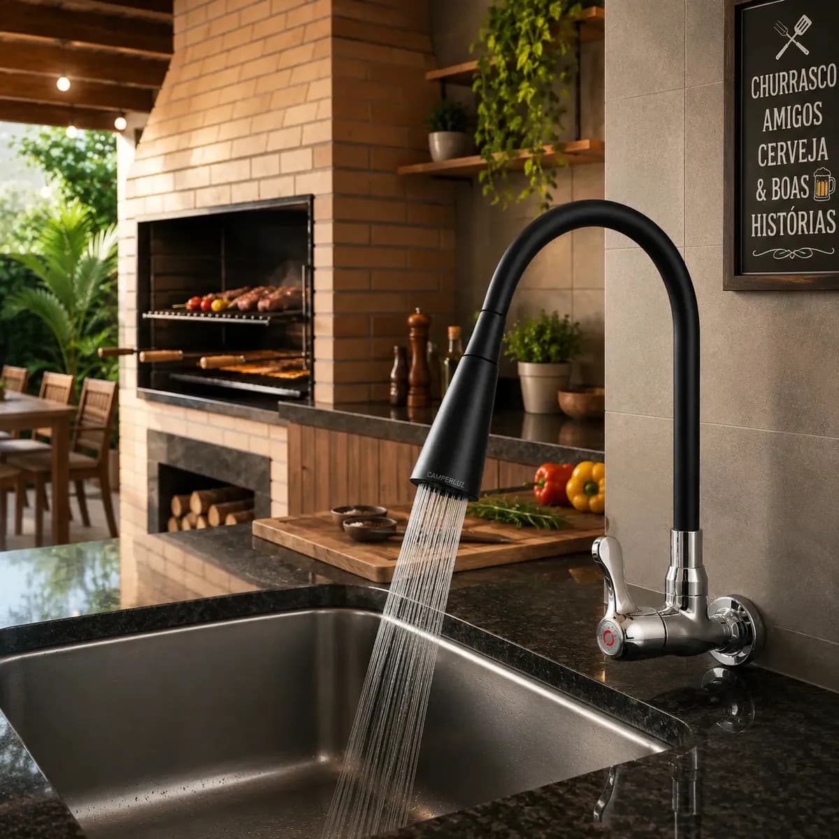 Torneira Gourmet Luxo Flexível Cozinha Parede 2 Jatos Pia Metal Cor Aço Inox e Preto- Marca Camperluz — imagem 5