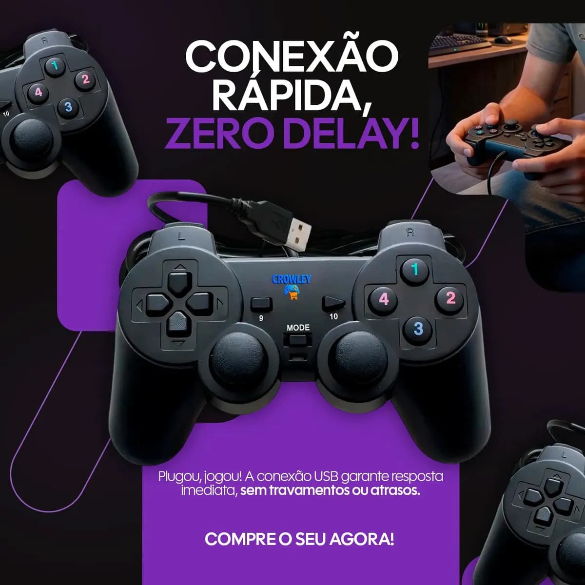 Controle Com Fio Usb Para Pc Tv Manete Joystick - Crowley — imagem 3