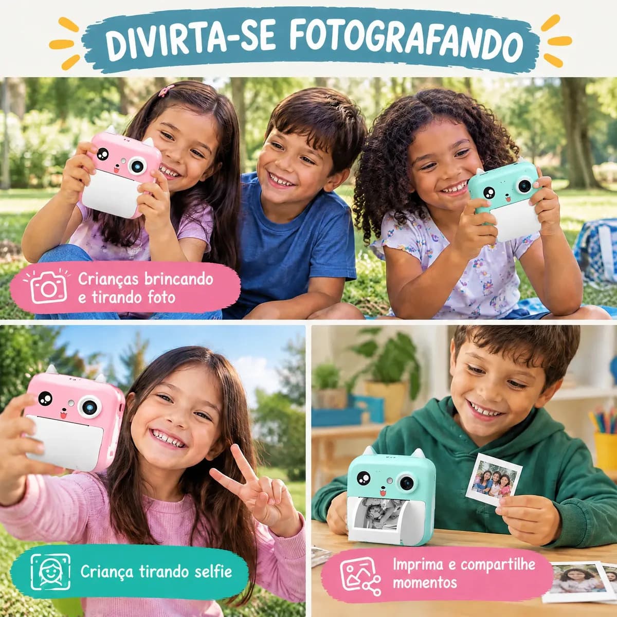Câmera Digital Infantil TechRyse de Impressão Instantânea com Filmadora e Jogos - Verde-Ciano — imagem 6