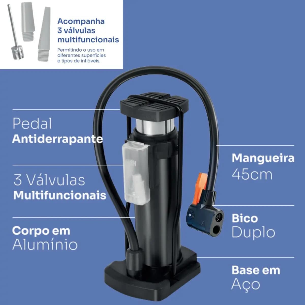 Bomba De Ar Encher Manual Pneus Bicicleta Carro Moto Bola Colchão 160 Psi Variall — imagem 4