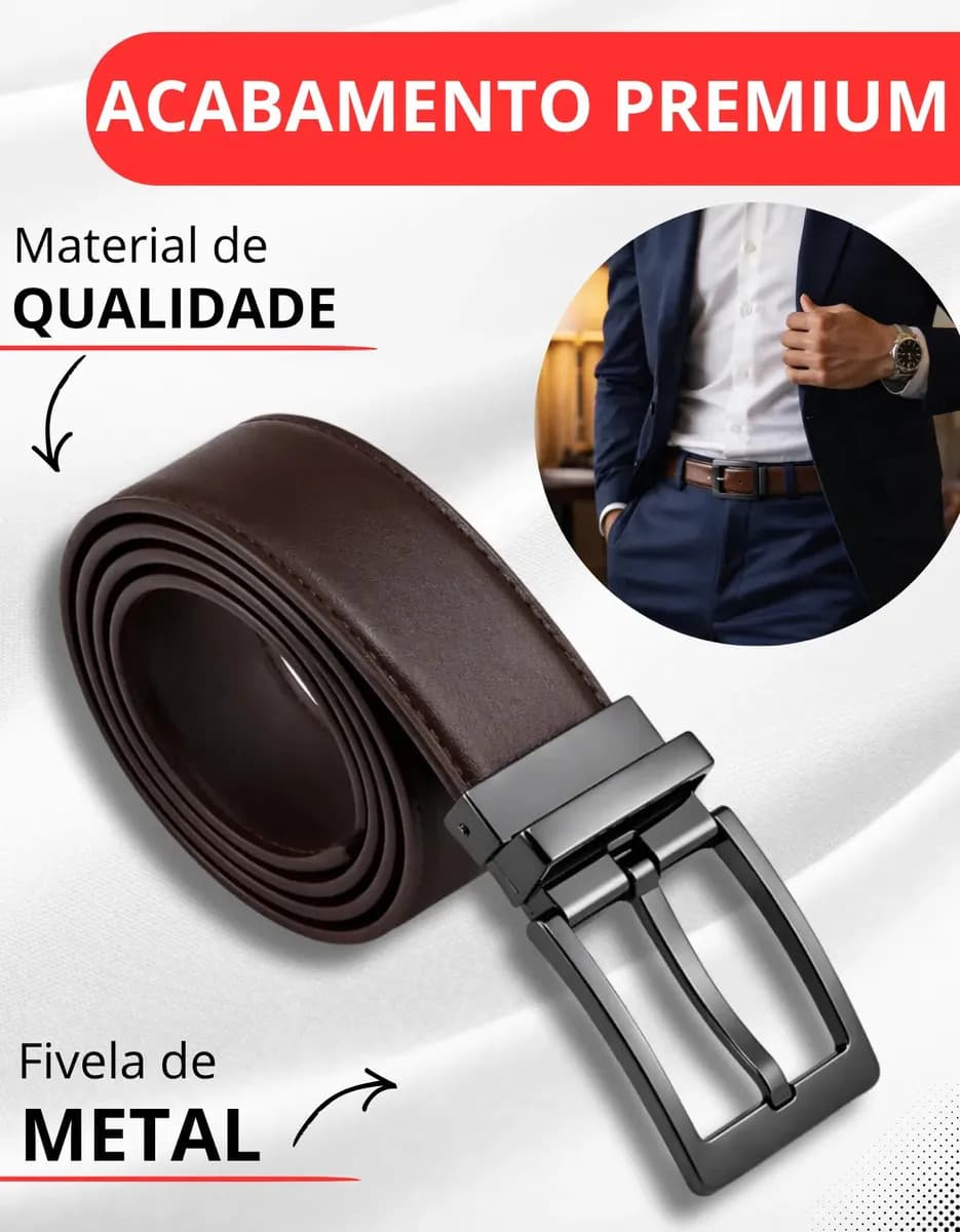 Cinto Duplo Masculino Couro Dupla Face 2 Em 1 Preto Marrom Social 120CM — imagem 3