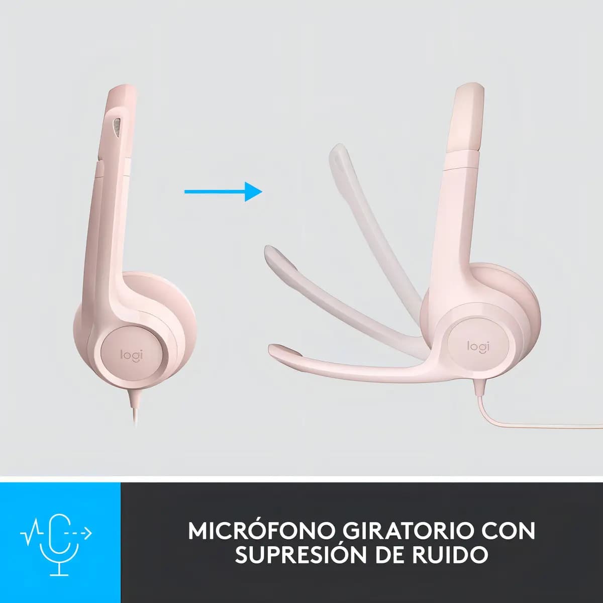 Fone De Ouvido Com Fio Usb H390 Rosa Logitech Luz Nude — imagem 3