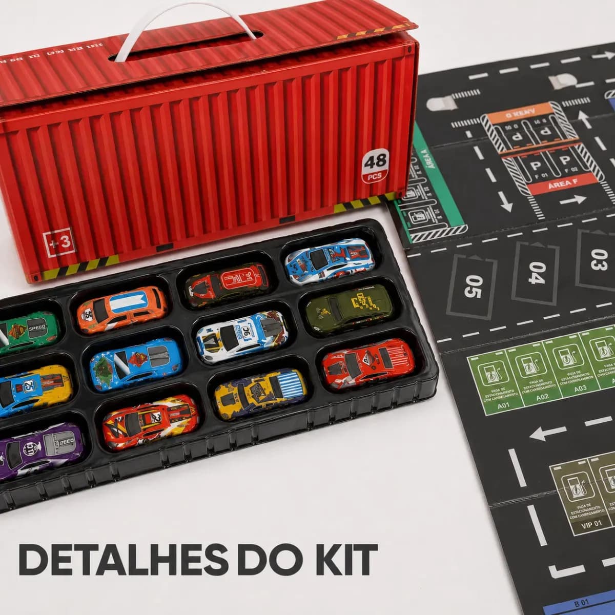Kit 48 Super Carrinhos Infantil Com Garagem, Container de Carrinhos Tabuleiro De Estacionamento E Embalagem Em Formato de Container — imagem 6