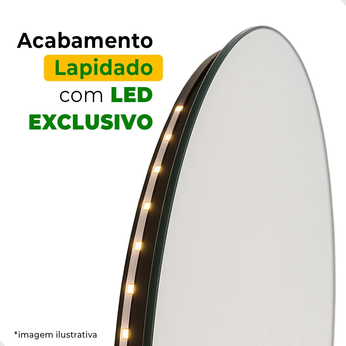 Espelho Redondo Grande de 50cm com Led Frio - Espelho com Luz Ideal para Quarto, Banheiro e Sala, Espelho com Led e Moldura Lapidada para Decoração de Parede — imagem 5