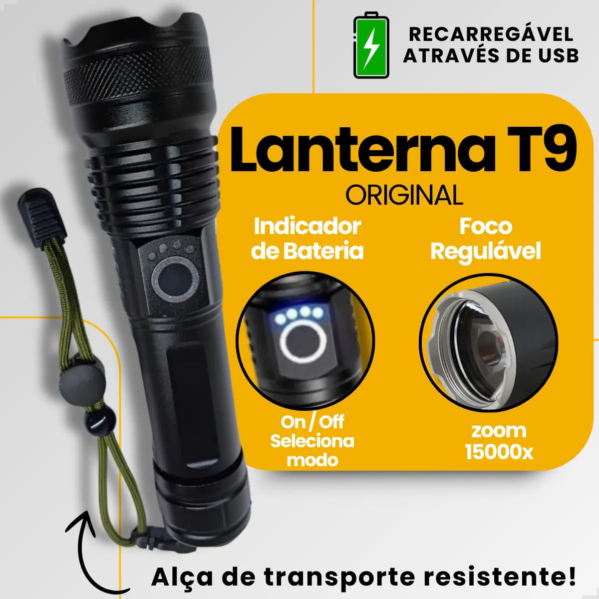 Lanterna Mais Forte Do Mundo Recarregável Tática Potente T9 - Apfer — imagem 3