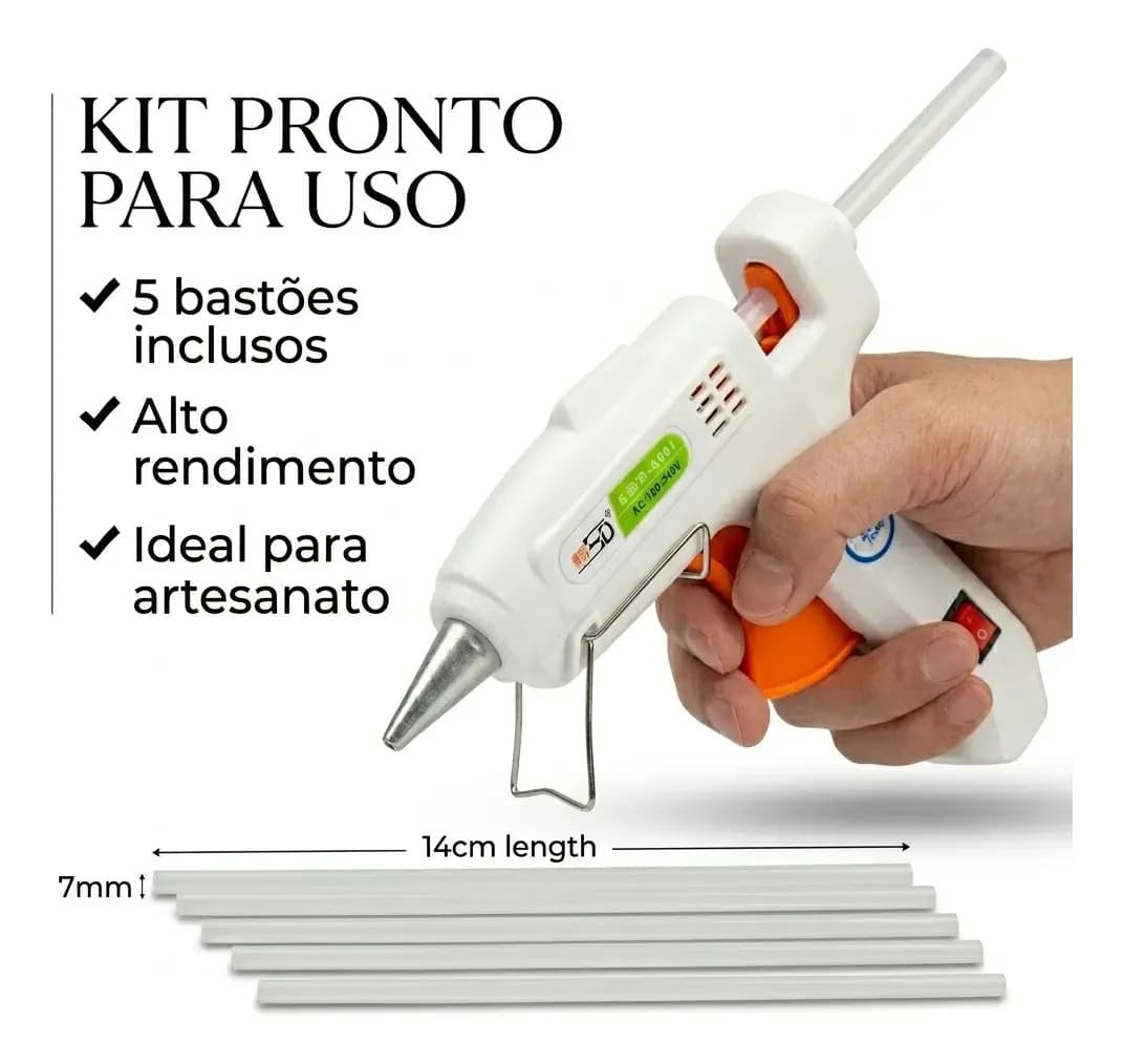 Pistola de Cola Quente 20W Bico Fino Bivolt com 5 Bastões 7mm Niadri Imports — imagem 2