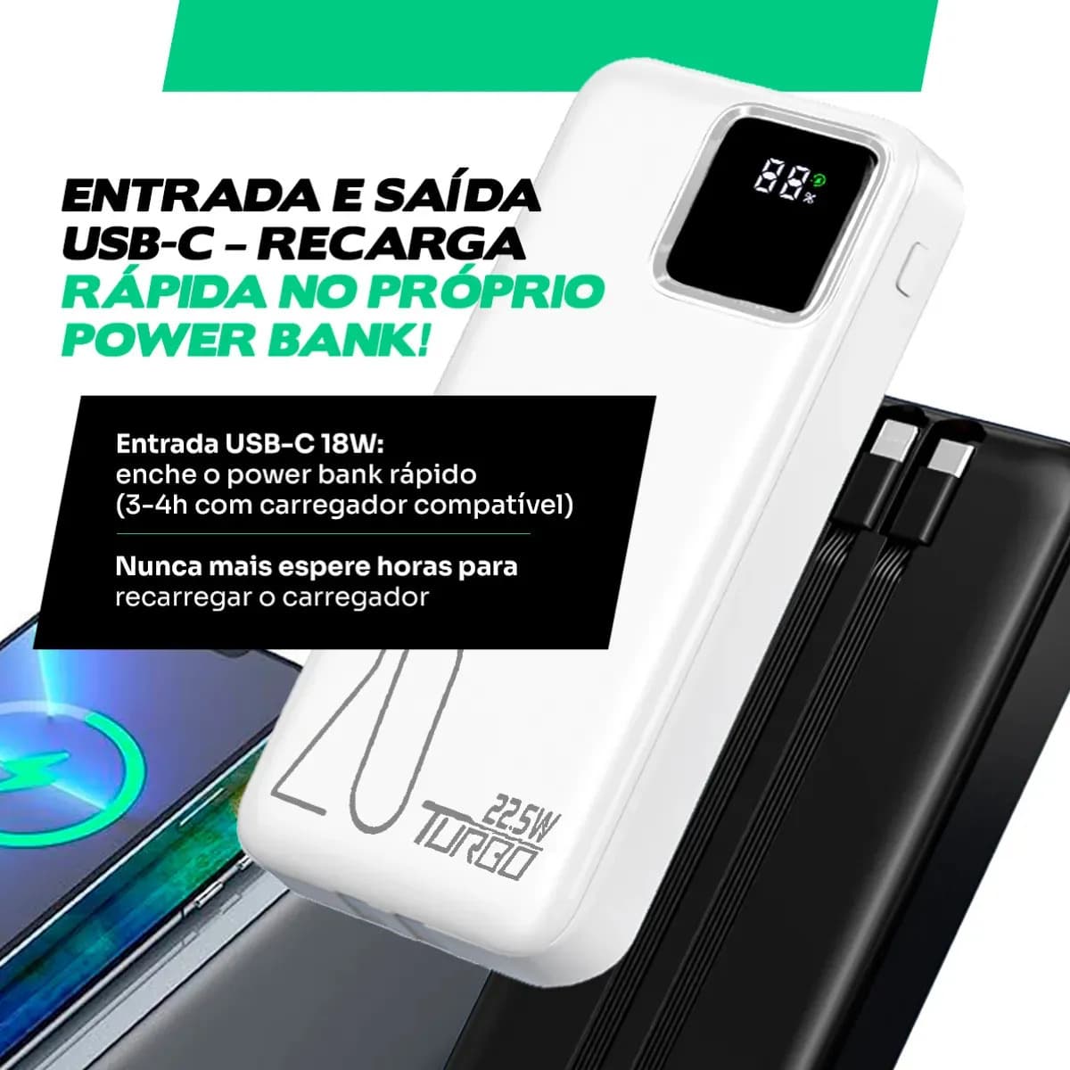 Power Bank Nixzen 20.000 mAh com Carregamento Rápido Turbo para Celular USB-C — imagem 4