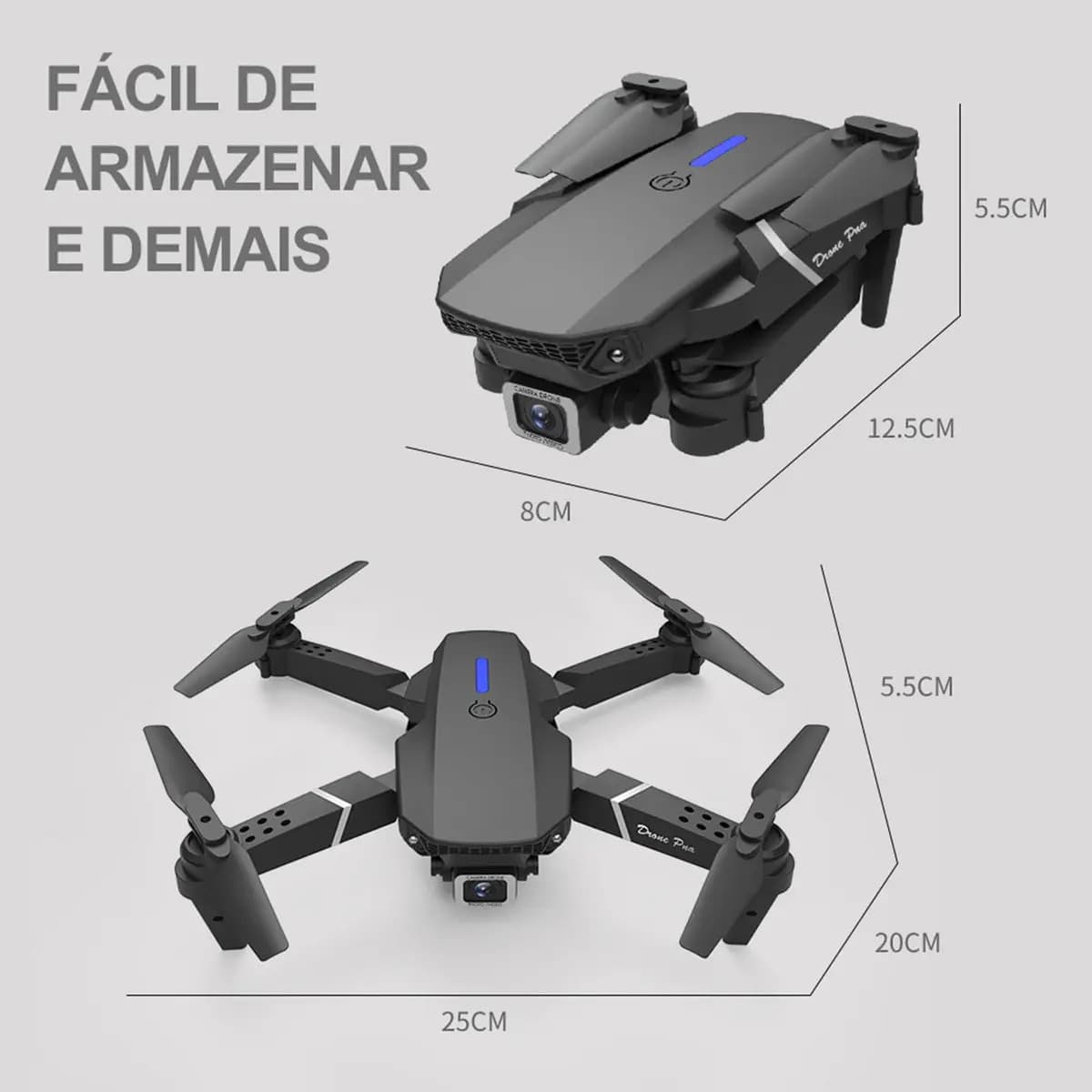 Mini Drone E88 Pro Com Câmera Dupla Wifi Com Case 2 Baterias + SCORELL Mini Controle Remoto Drone 2.4 Ghz — imagem 6