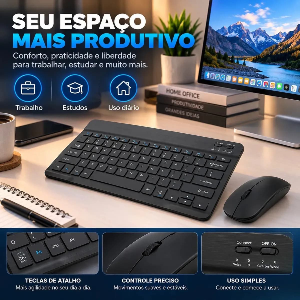 Kit Teclado e Mouse sem Fio Bluetooth ABNT para Tablet e PC — imagem 5