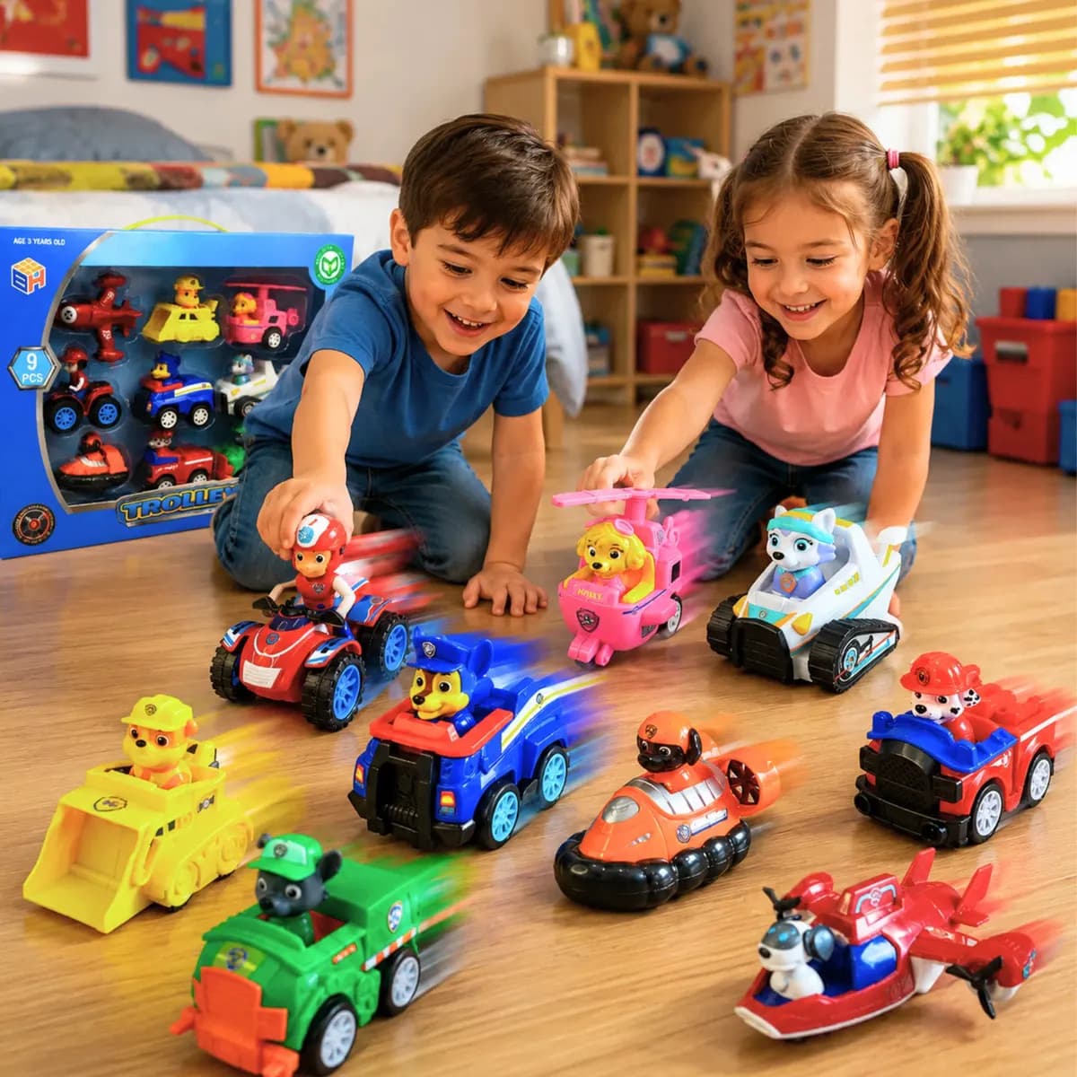Kit 9 Carros E Personagens Patrulha Canina Coleção Fricção Colorido — imagem 4
