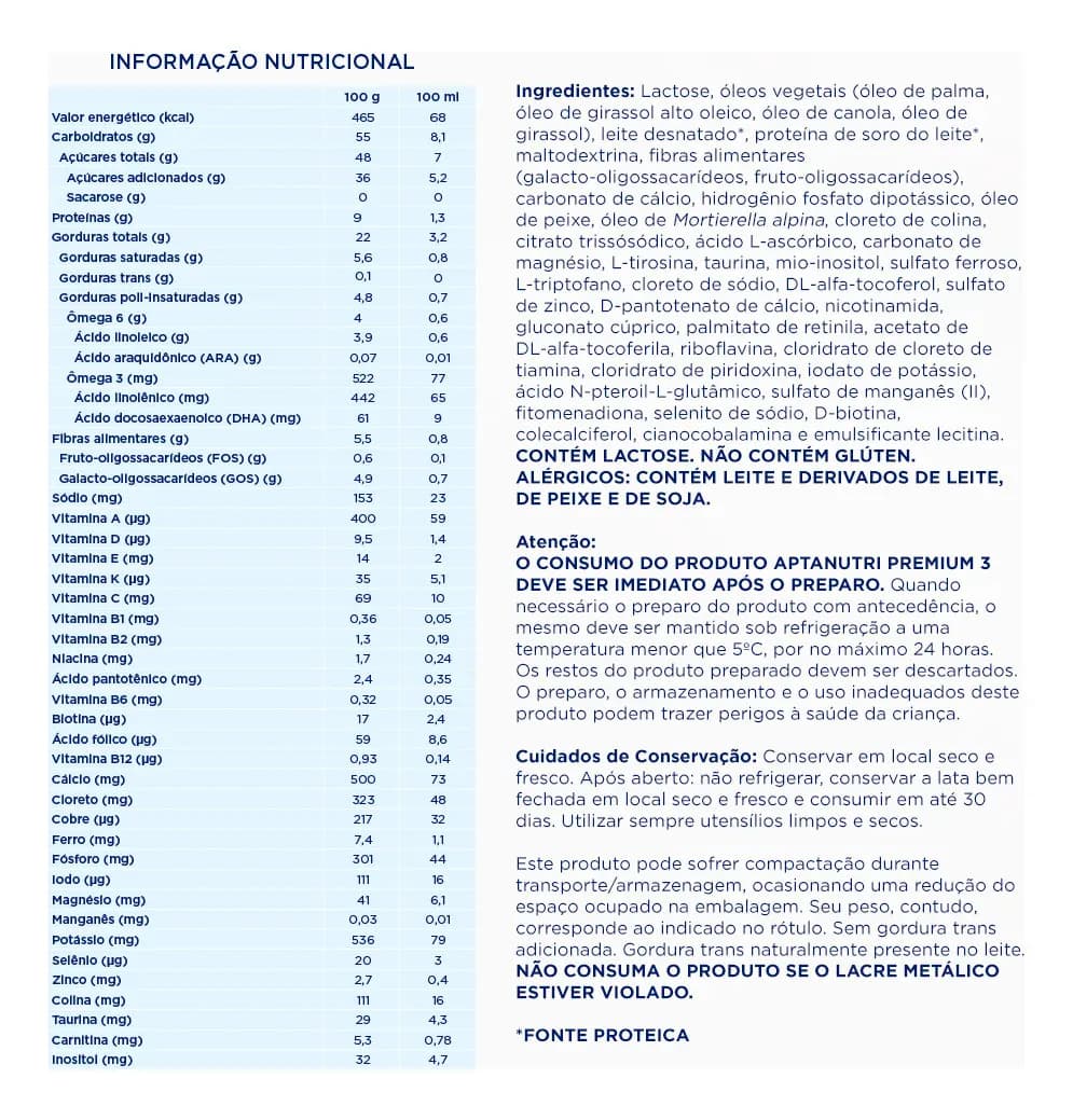 Leite Infantil Aptanutri Premium 3 800g Fórmula — imagem 3