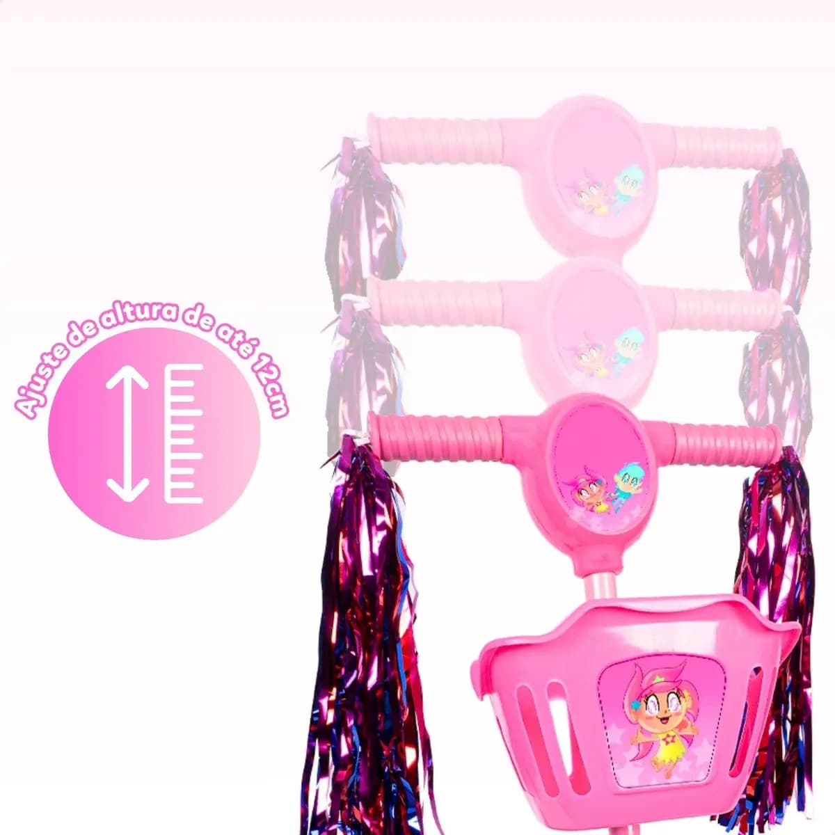 Patinete Infantil 3 Rodas Com Led Som E Cesta Menino Menina Cor Rosa — imagem 5