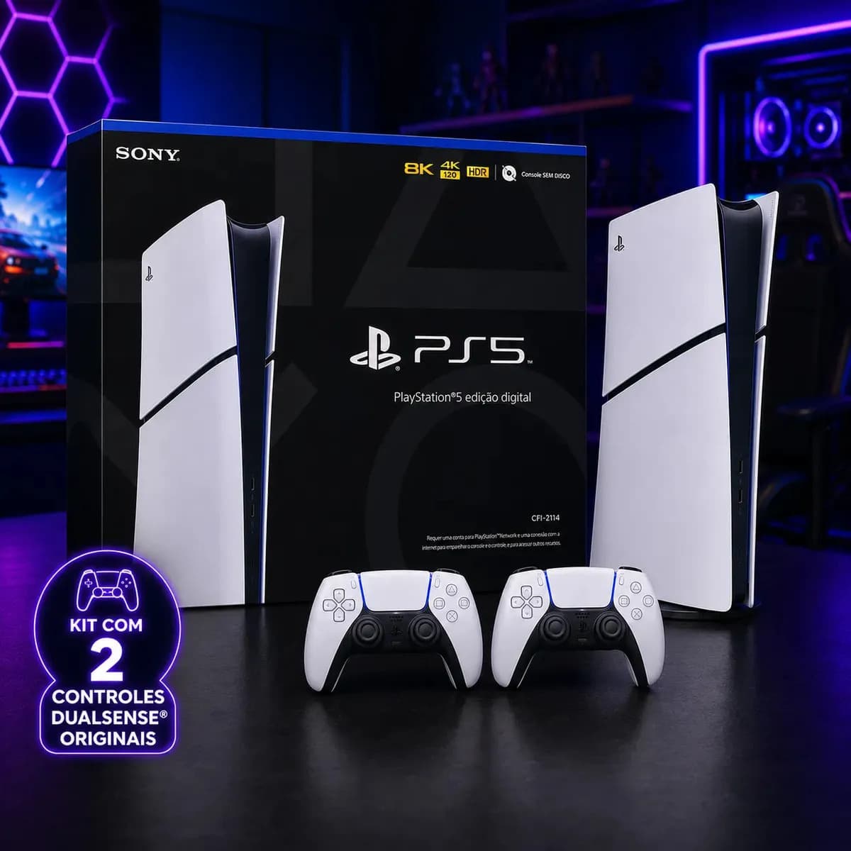 Playstation 5 Slim Digital 825gb Branco Novo Cfi-2114 2 Controles Dualsense Originais Sony Ps5 Lacrado Console Completo Ssd Ultra Rápido 4k Ray Tracing Wifi Blu — imagem 2