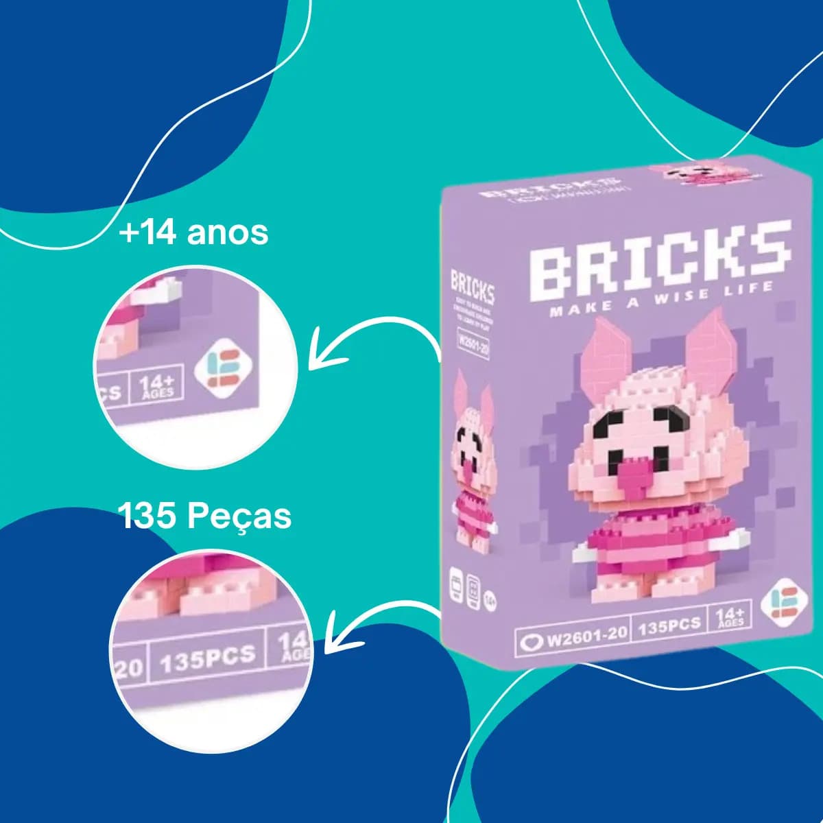 Brinquedo Bloco De Montar Personagens Desenho Animado Quantidade De Peças 135 Versão Do Personagem Leitão — imagem 4