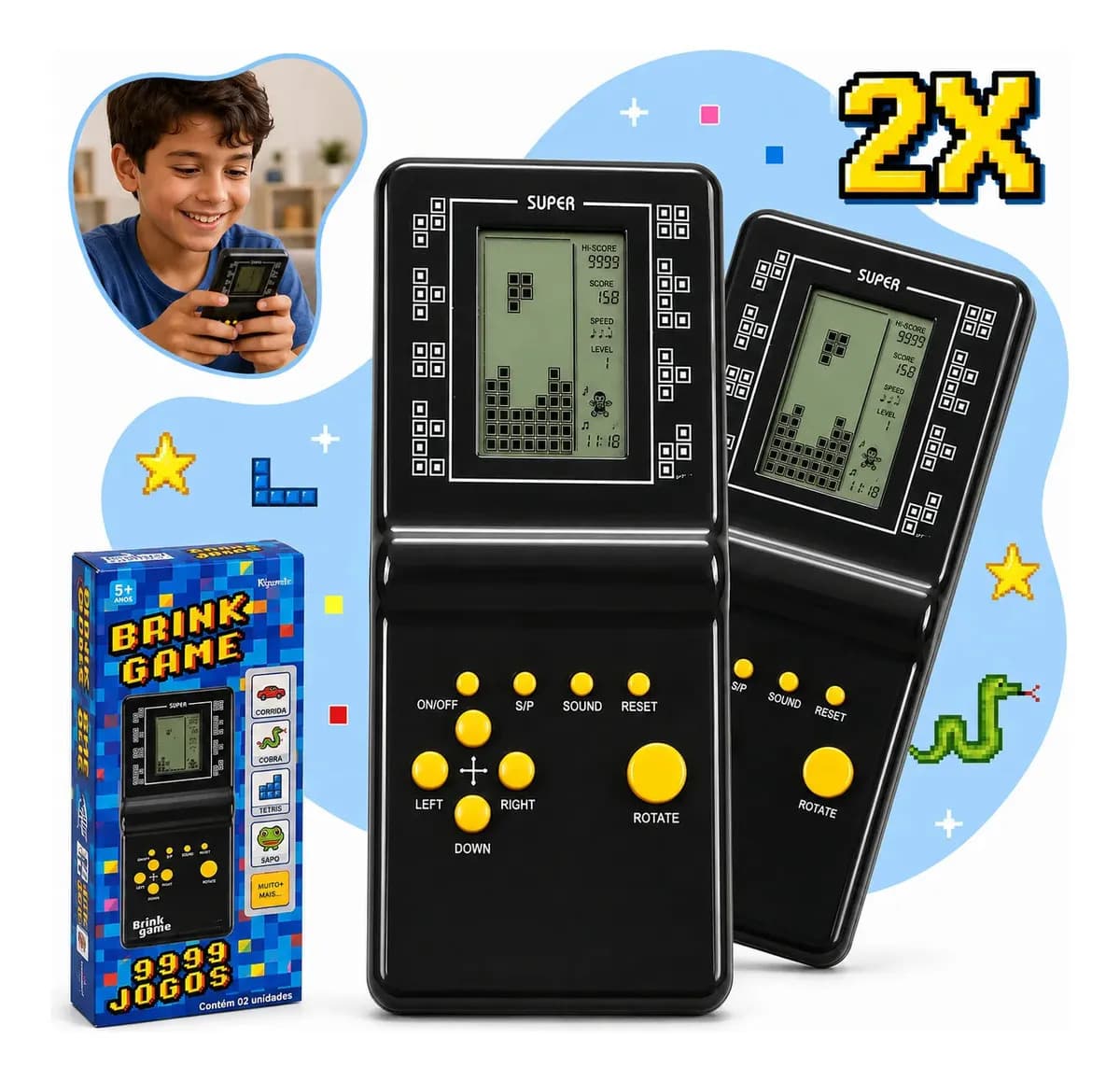 KIT 2 Mini Video Games Portáteis 9999 Em 1 Retrô Clássico Tela LCD Brinquedo Retrô Infantil E Adulto game Portátil Kizumba