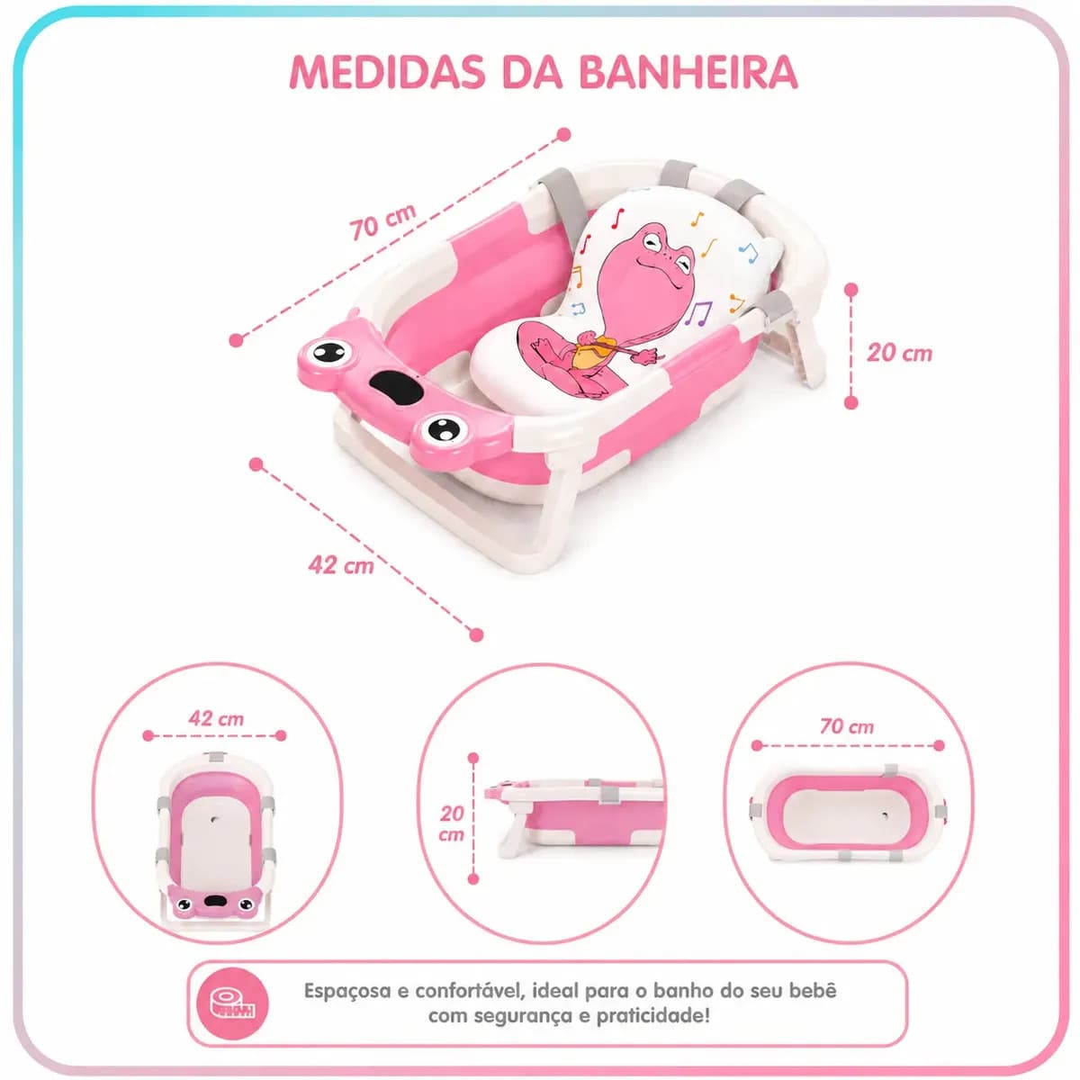 Banheira Bebe Dobrável Com Termômetro Verde Almofada Infantil Kids Suporte Banheirinha Chuveirinho Calor Ofurô Criança — imagem 6