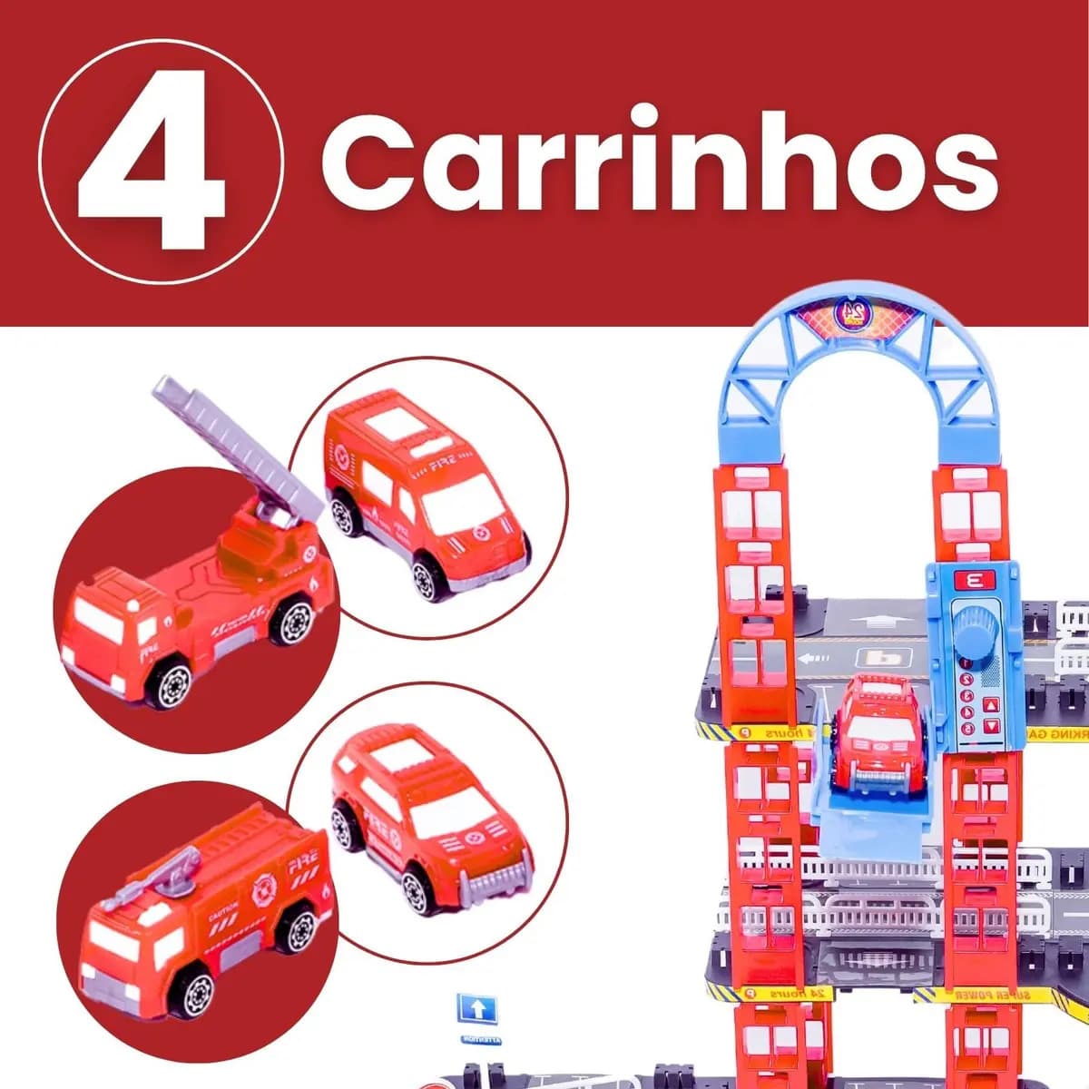 Pista De Carrinhos Bombeiros Brinquedo Infantil Corrida Vermelho — imagem 4