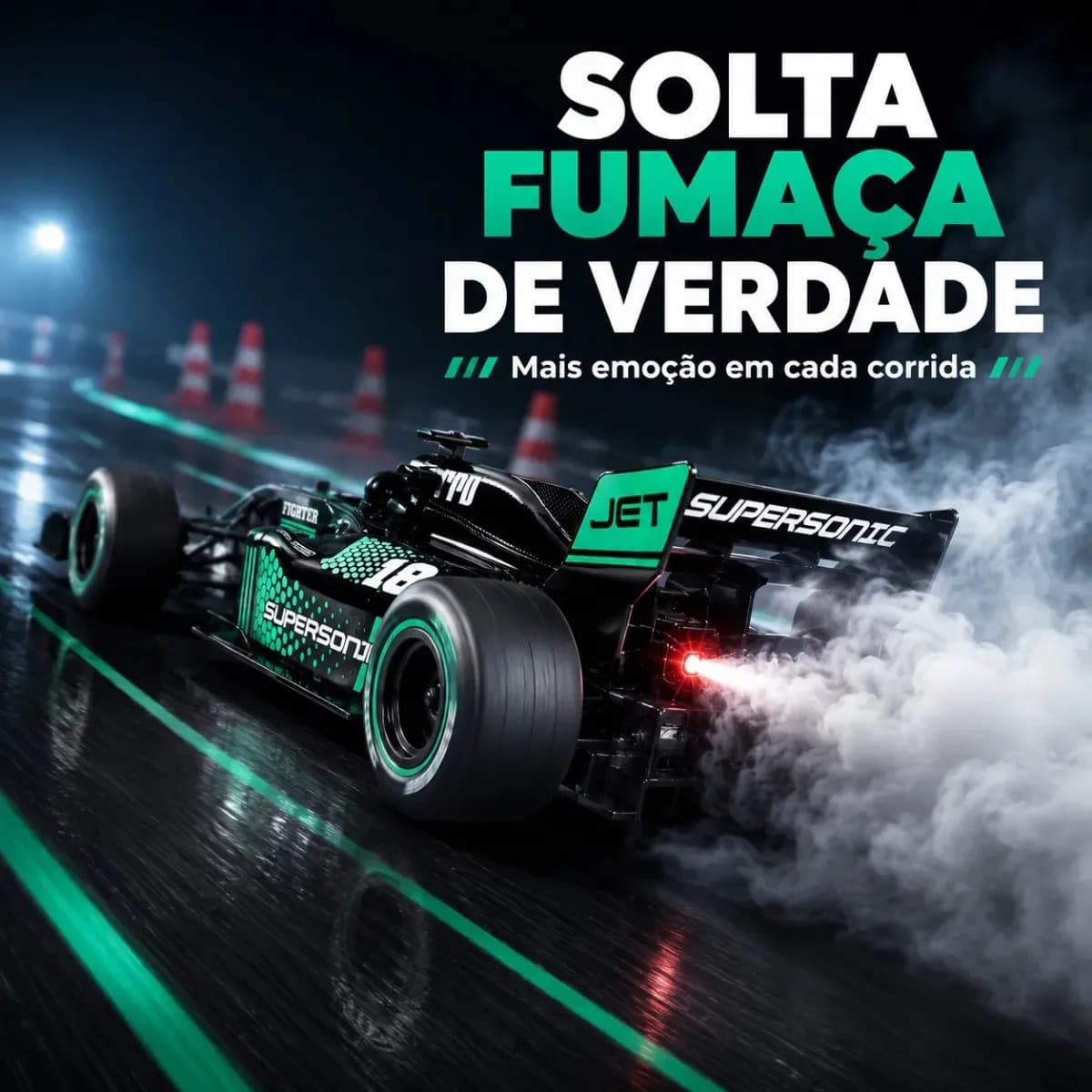 Carrinho de Formula 1 com Controle Remoto Atacarejo Kids Preto Verde Carrinho de Corrida Brinquedo para Menino — imagem 2