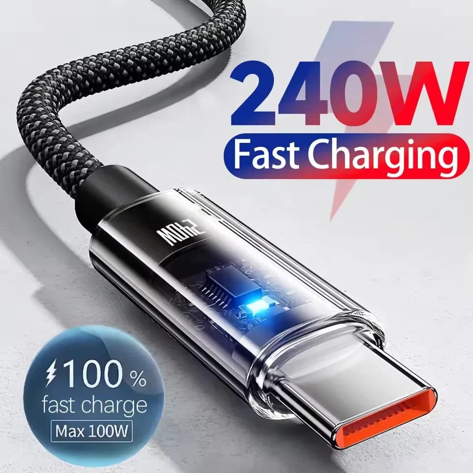 Cabo de carregamento super rápido de nylon usb tipo c, 240w, para samsung, xiaomi, huawei, honor, display digital led, carregador usb c, cabo de dados