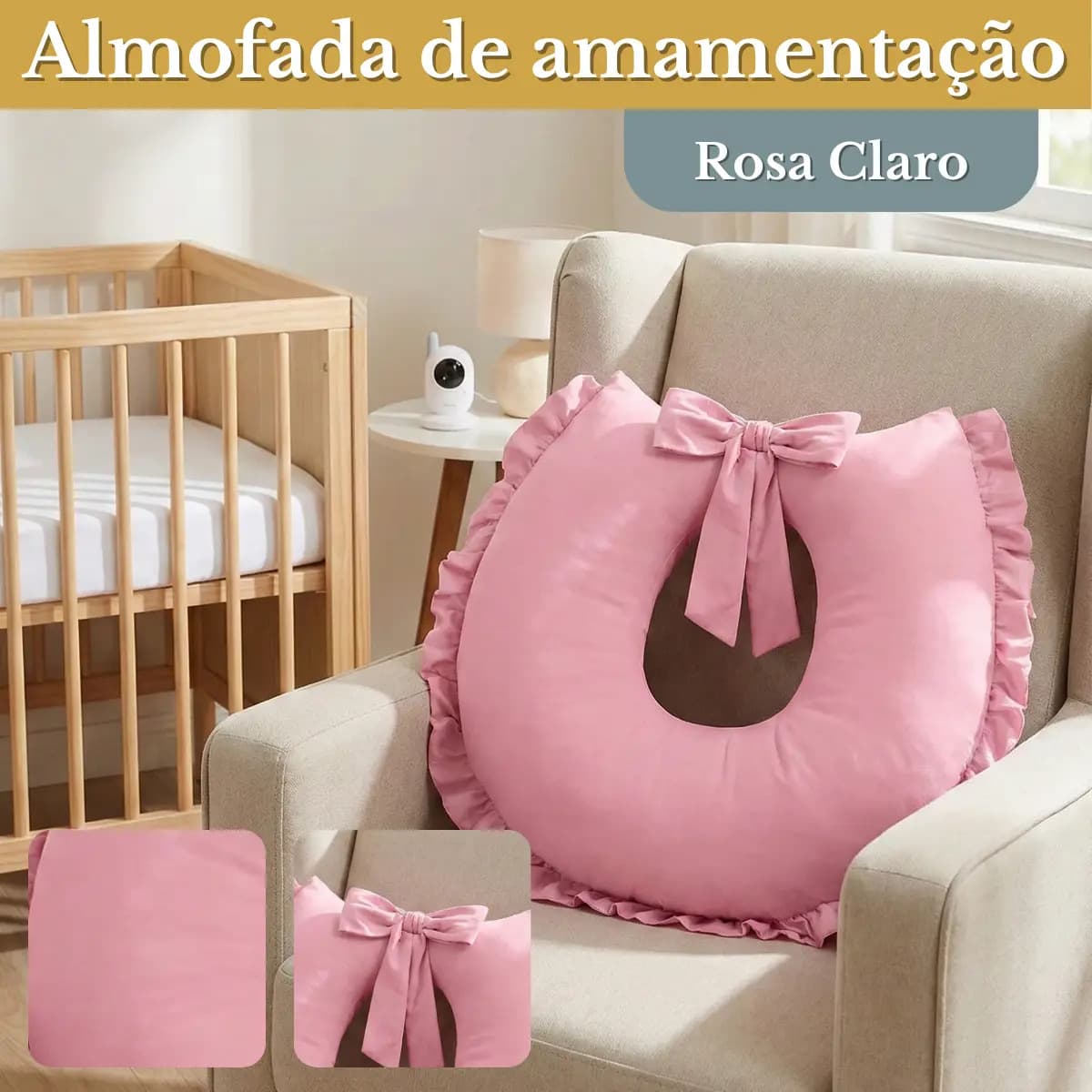 Almofada De Amamentação Com Laço Travesseiro Liso Cor Rosa