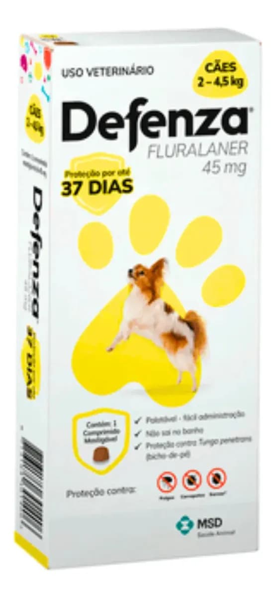 Antipulgas Defenza 45mg Cães De 2 A 4,5kg 1 Comprimido Msd