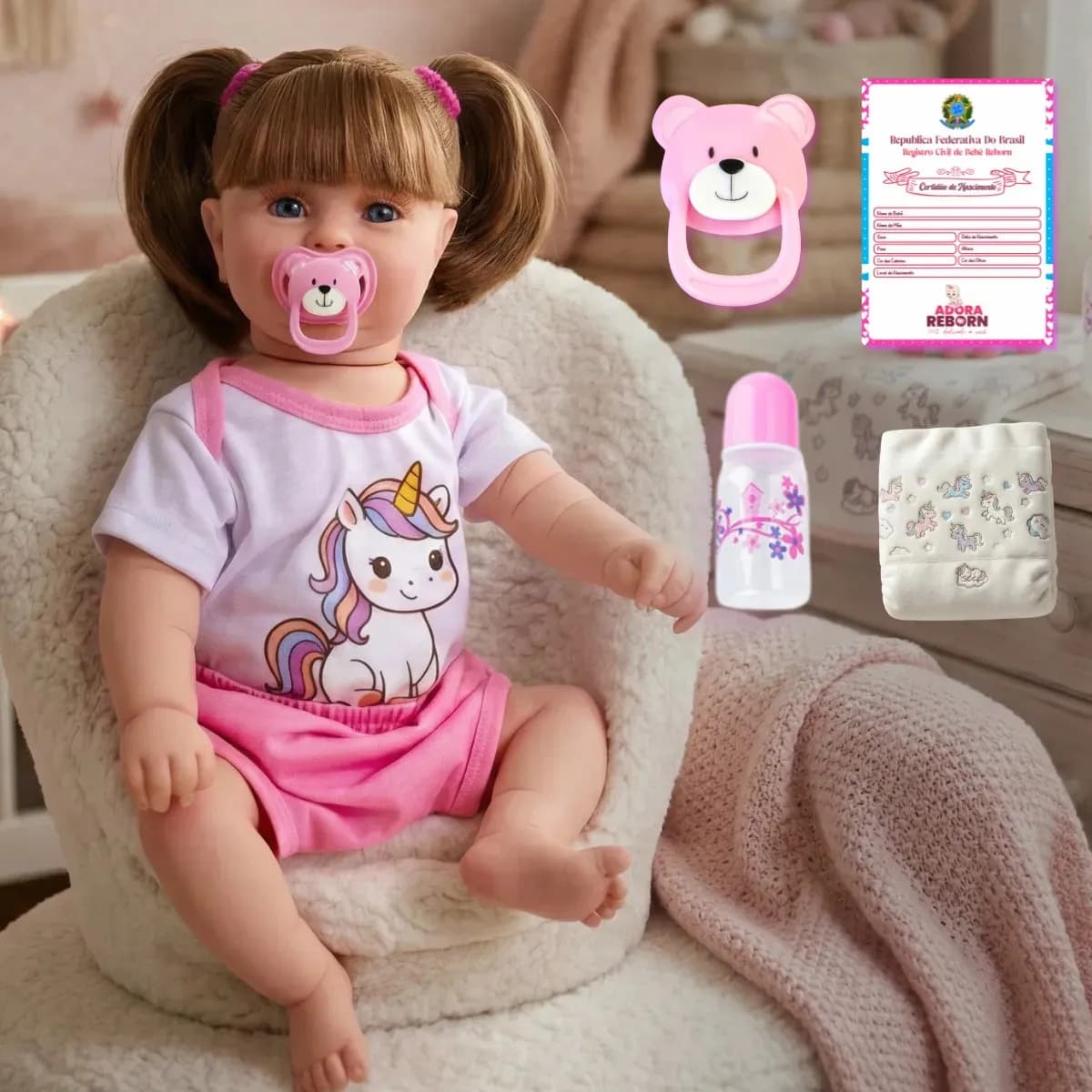 Bebê Boneca Reborn Menina Maddie Unicórnio Corpinho Silicone