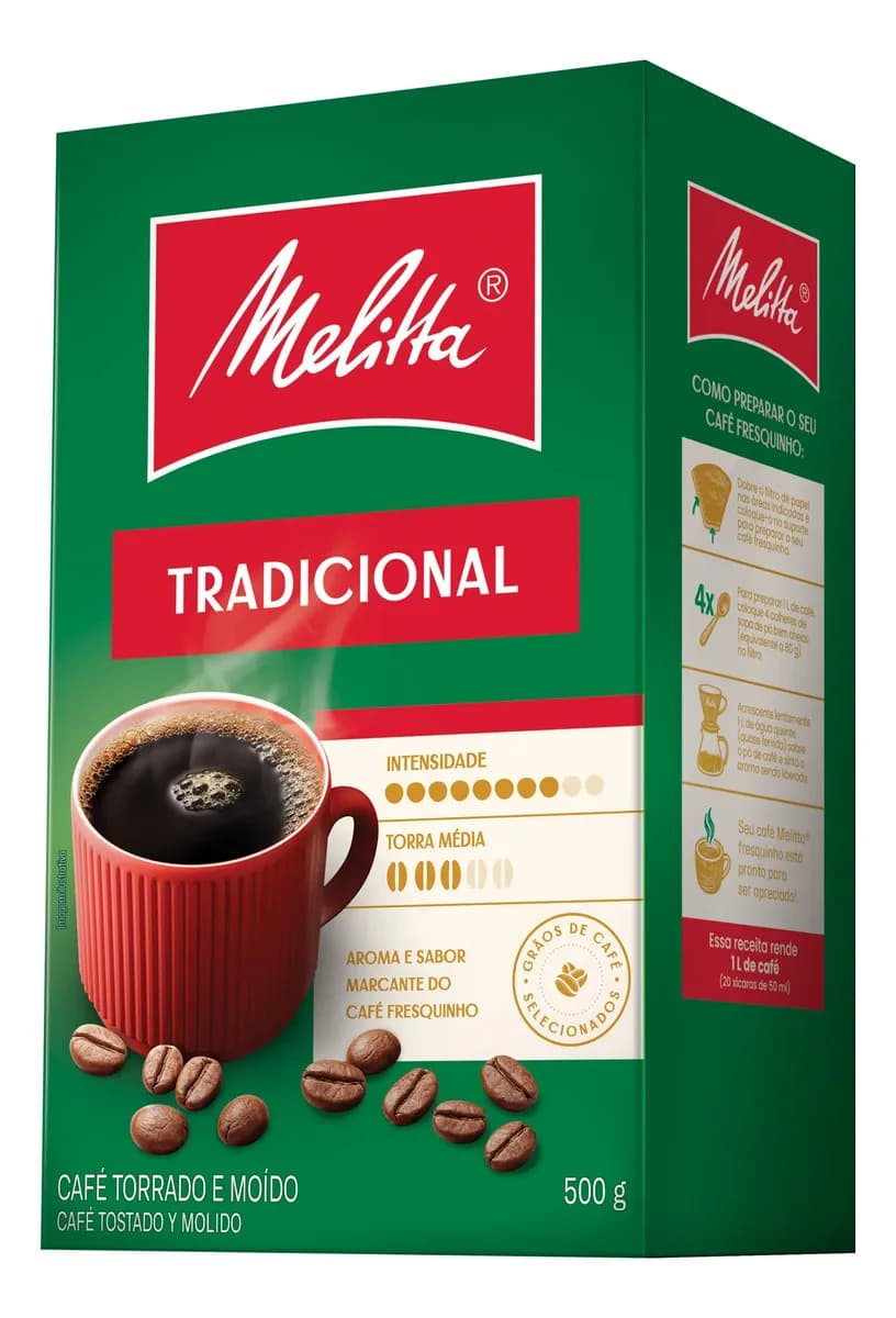 Café Torrado e Moído Tradicional Caixa 500g Melitta Intenso A Vácuo