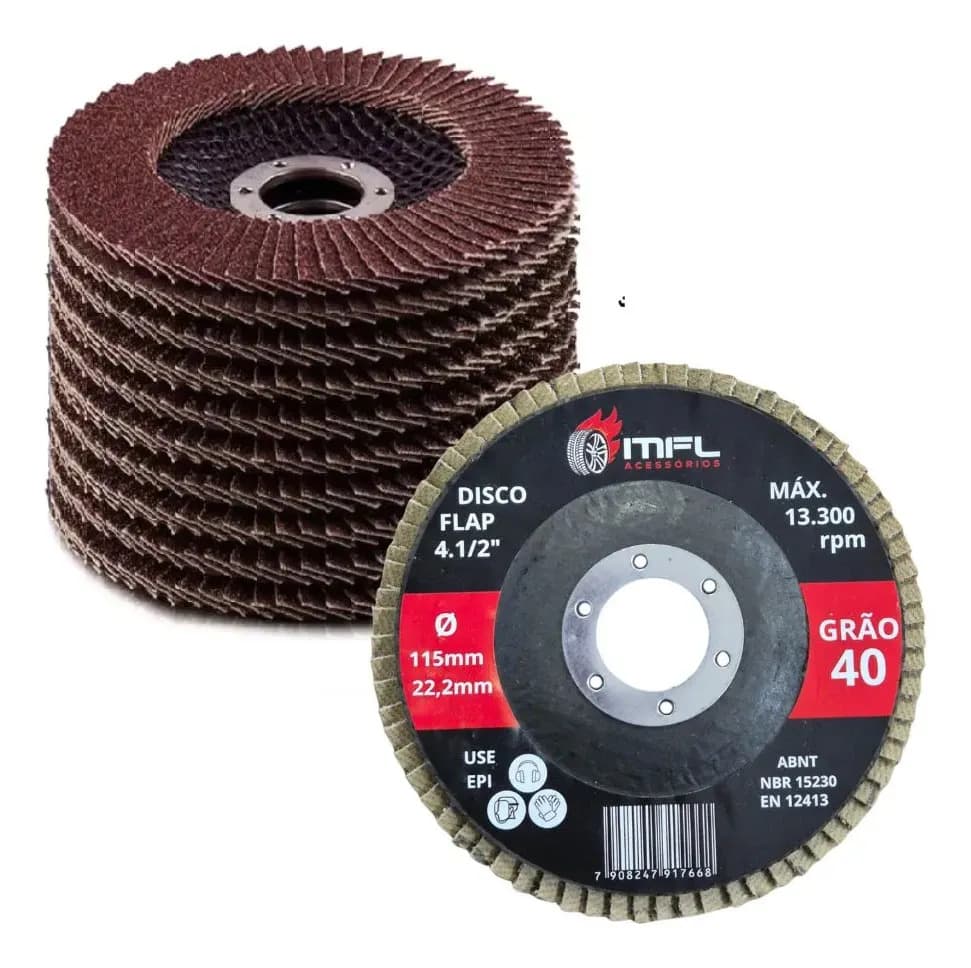 Kit 10 Disco Lixa Tipo Flap 115mm Para Lixadeira, Grao 40 MFL
