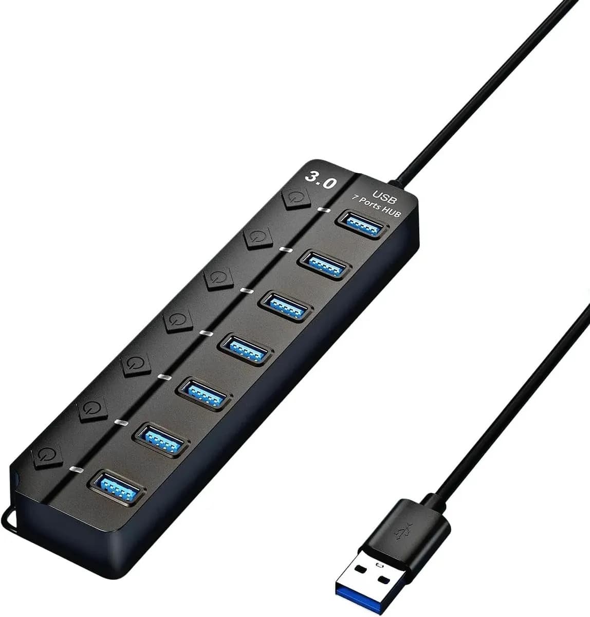 Hub Usb 3.0 7 Portas Entradas Alta Velocidade 5gbps Com Led E Botões Individuais Plug And Play Compatível Com Notebook Pc Tv Console Impressora Mouse E Teclado