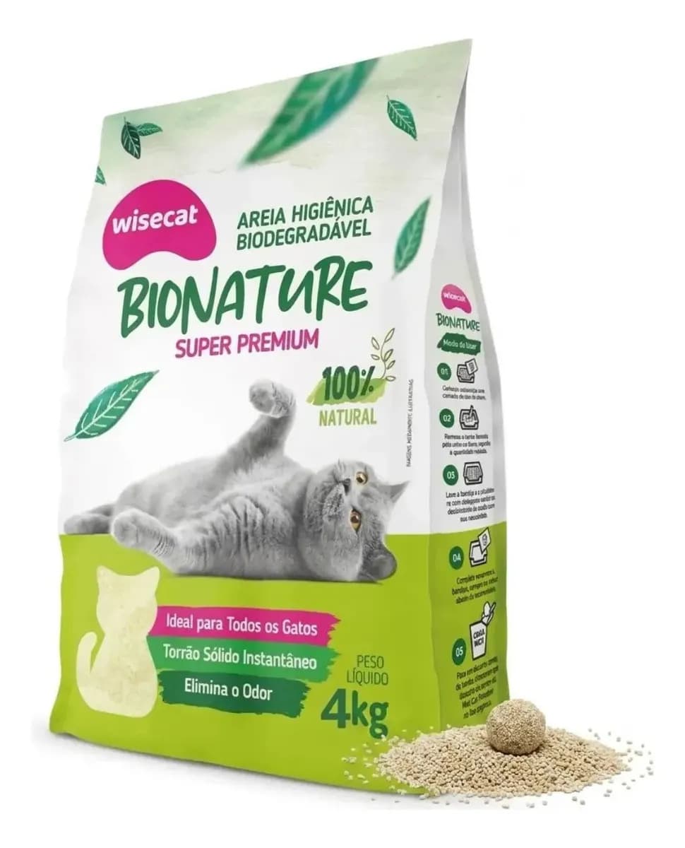 Areia De Mandioca Para Gatos Biodegradável Wisecat 4kg Bionature